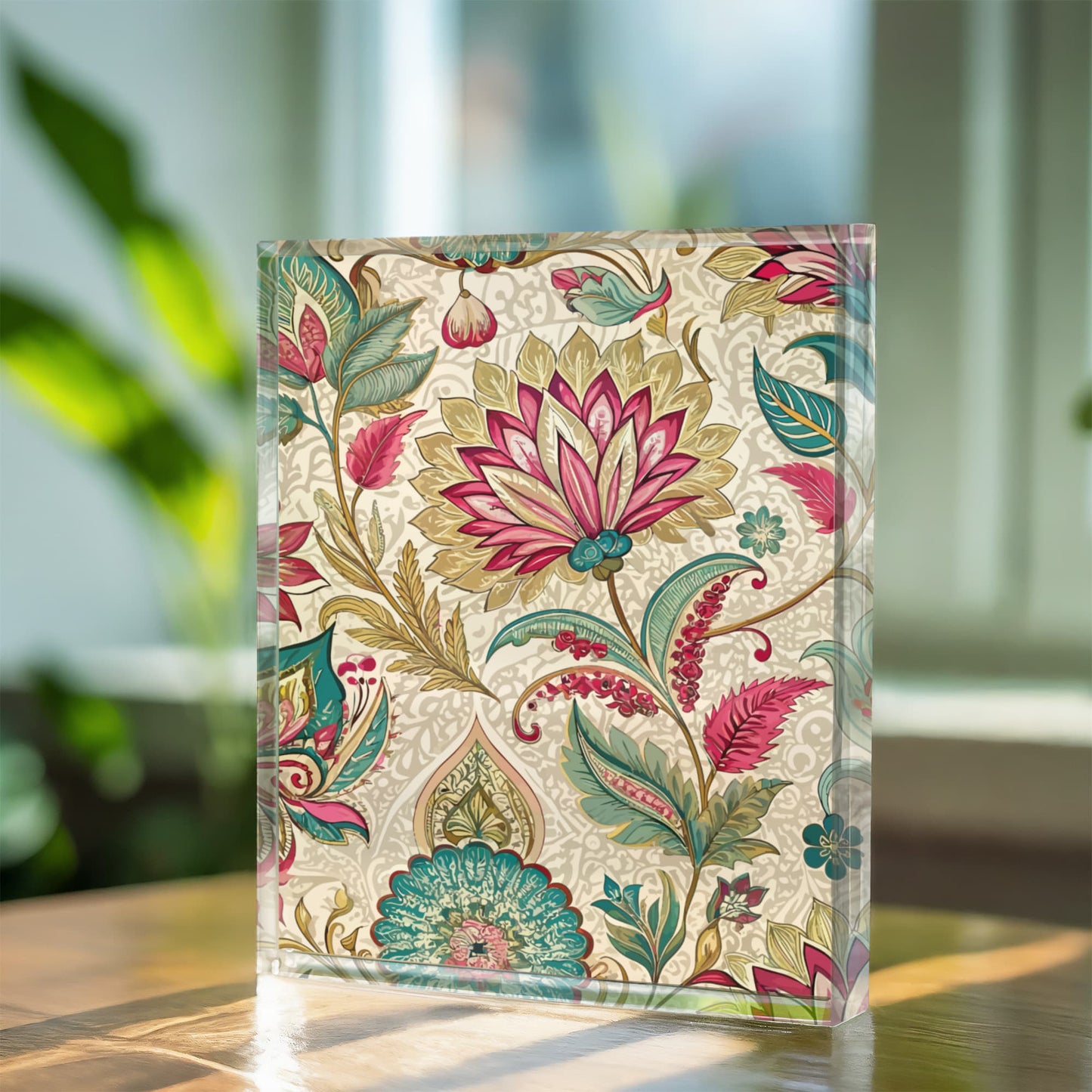Folk Floral Pattern, Indian Inspired 04 - 5.25" x 7" Acrylic Block