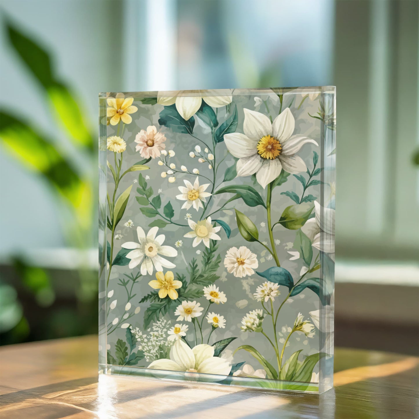 Folk Floral Pattern, Alpine Inspired 02 - 5.25" x 7" Acrylic Block