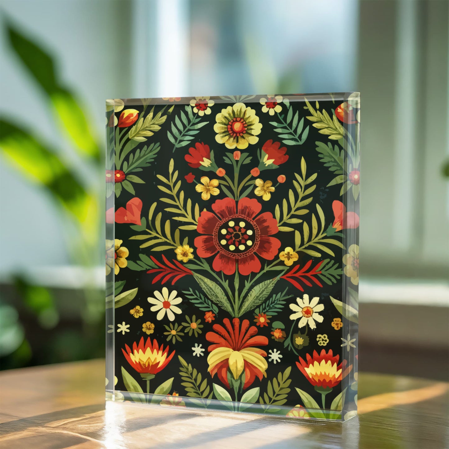 Folk Floral Pattern, Serbian Inspired 01 - 5.25" x 7" Acrylic Block