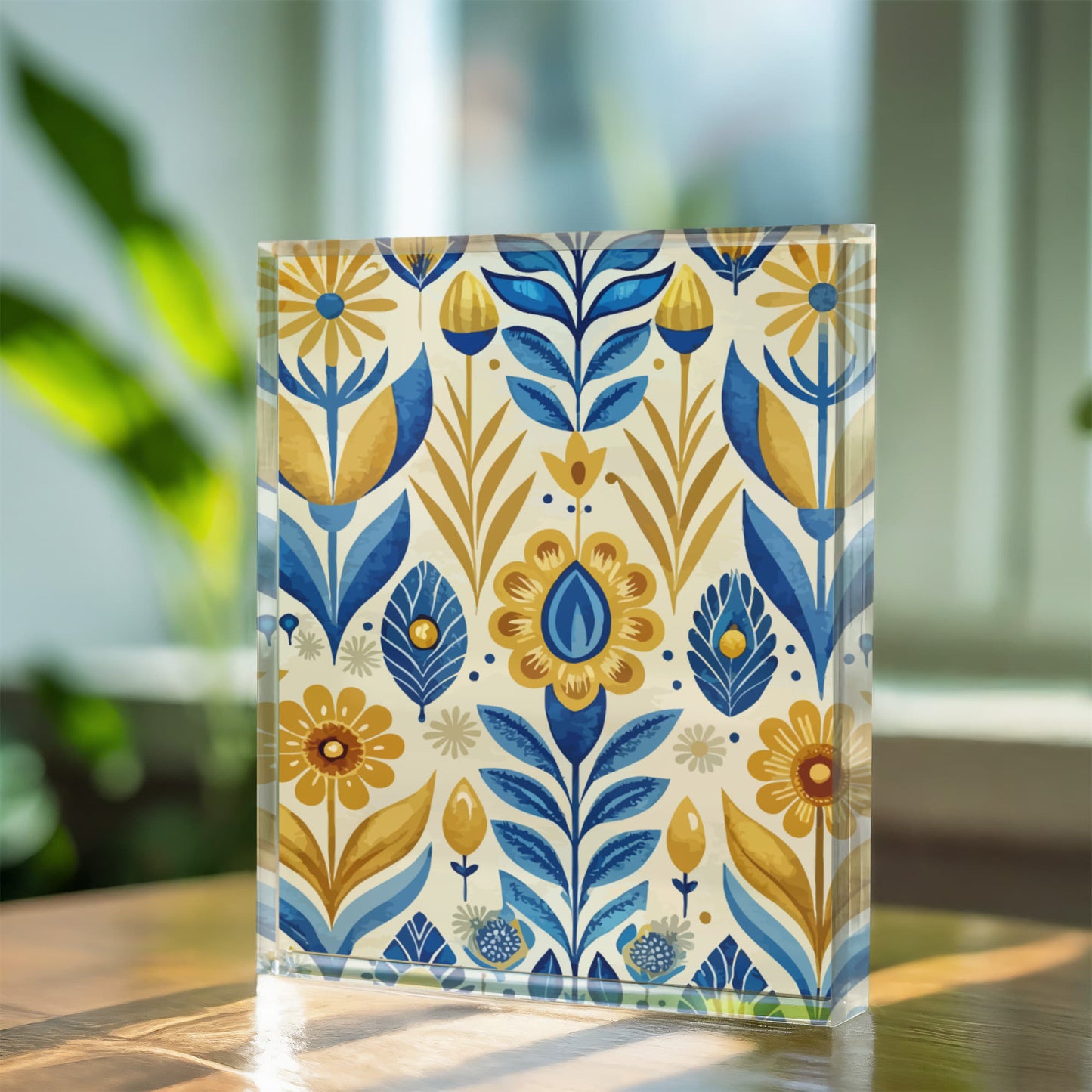 Folk Floral Pattern, Scandinavian Inspired 04 - 5.25" x 7" Acrylic Block