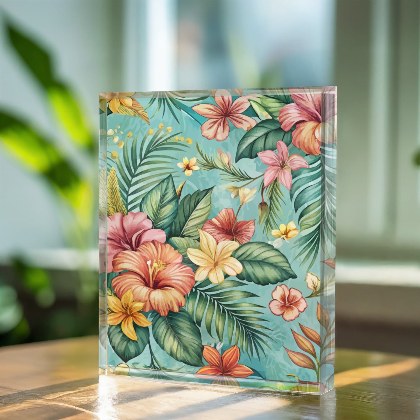 Folk Floral Pattern, Balinese Inspired 01 - 5.25" x 7" Acrylic Block
