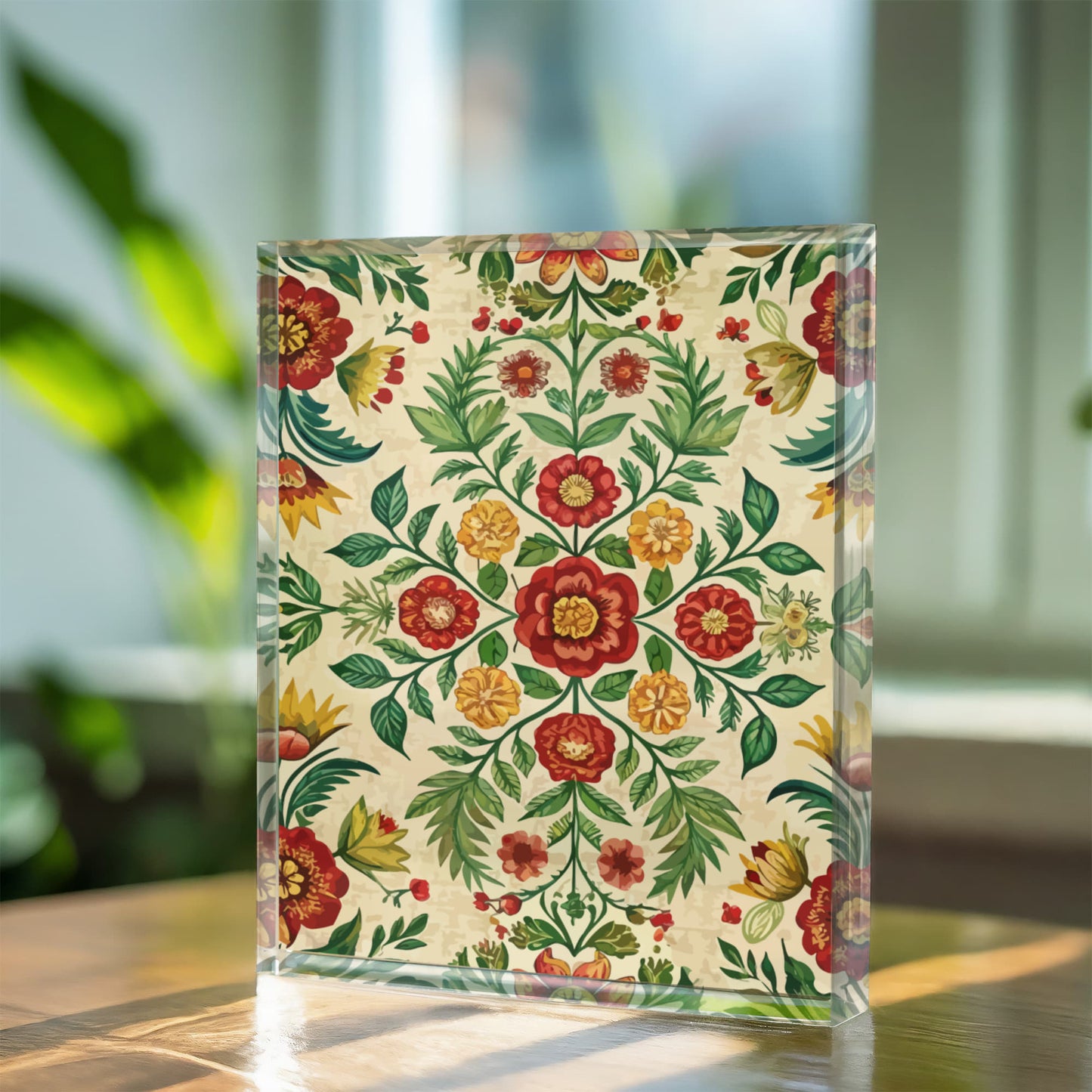Folk Floral Pattern, Romanian Inspired 05 - 5.25" x 7" Acrylic Block