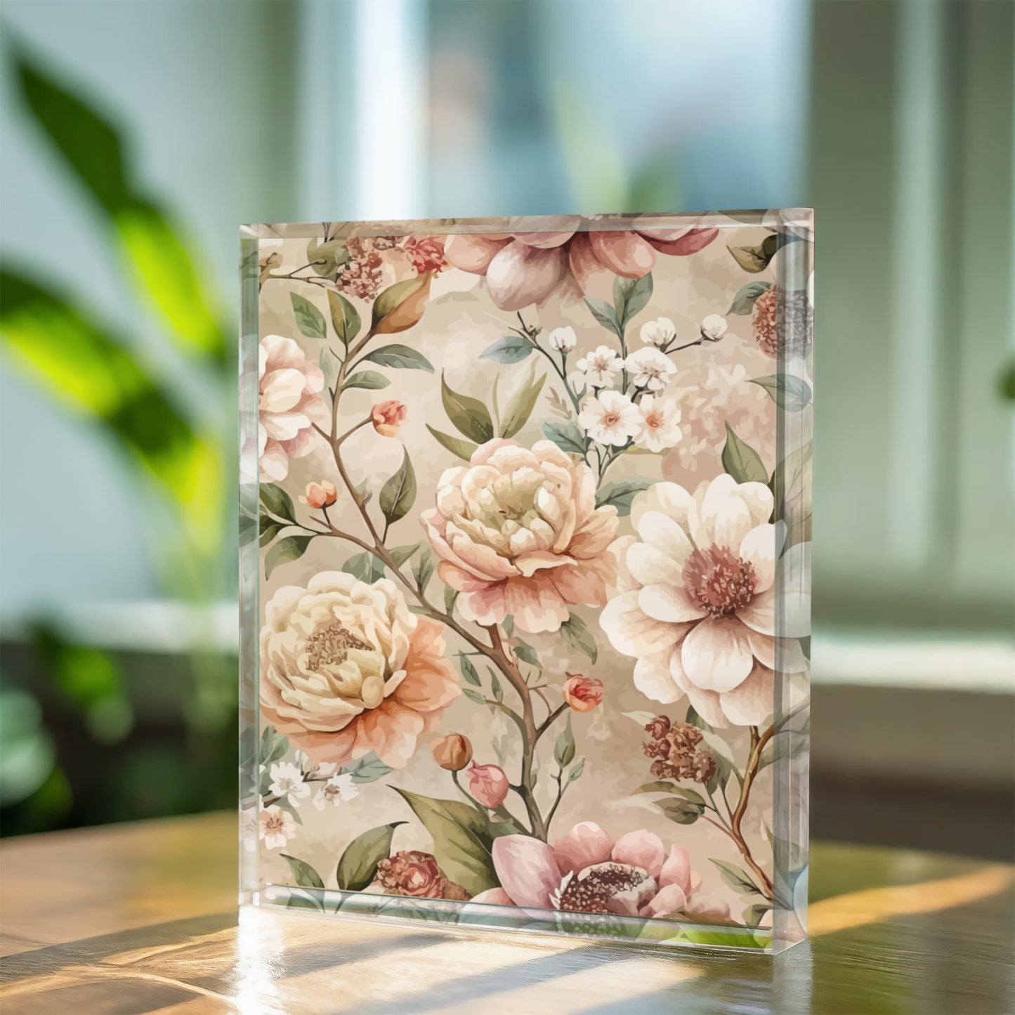 Folk Floral Pattern, Japanese Inspired 03 - 5.25" x 7" Acrylic Block