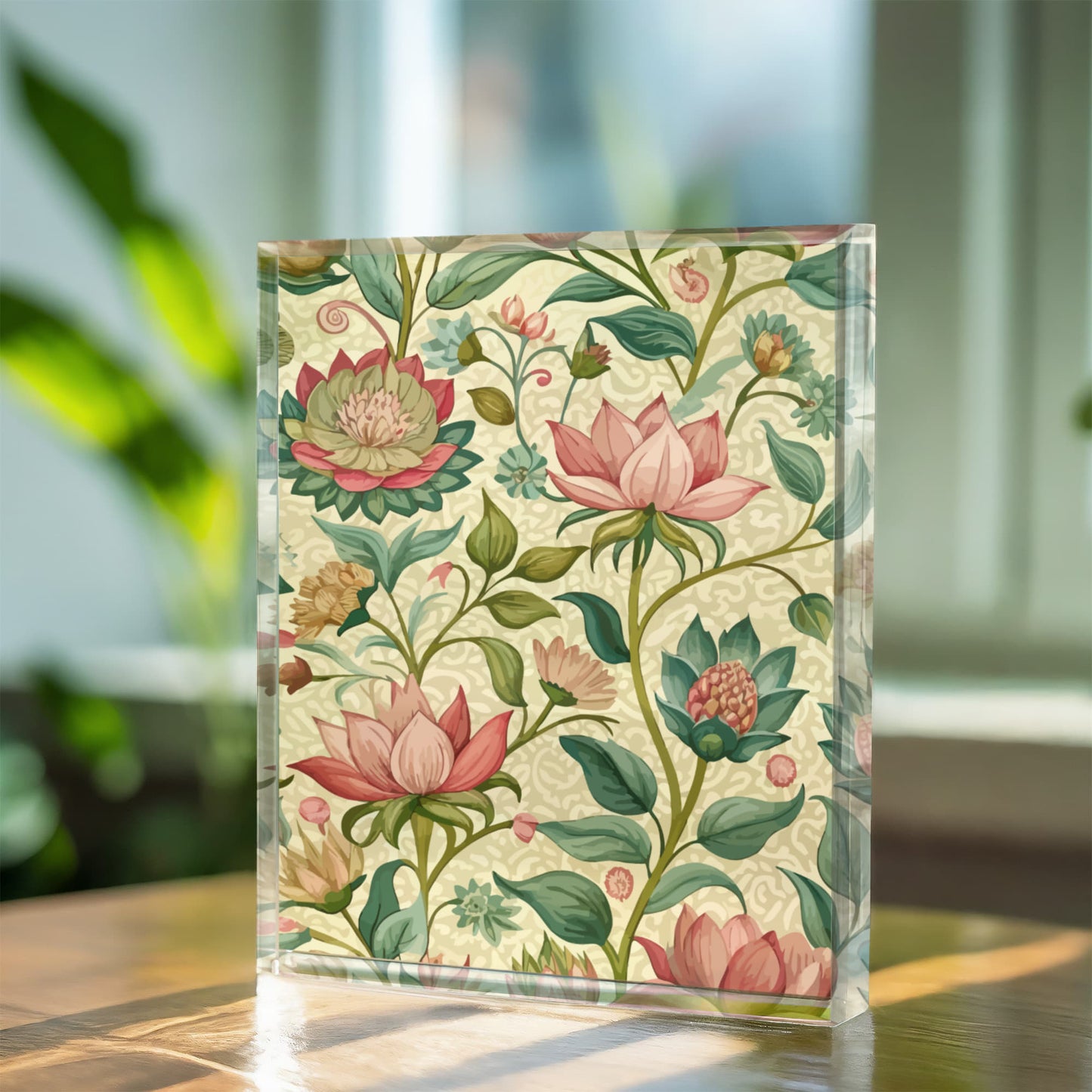 Folk Floral Pattern, Himalayan Inspired 01 - 5.25" x 7" Acrylic Block