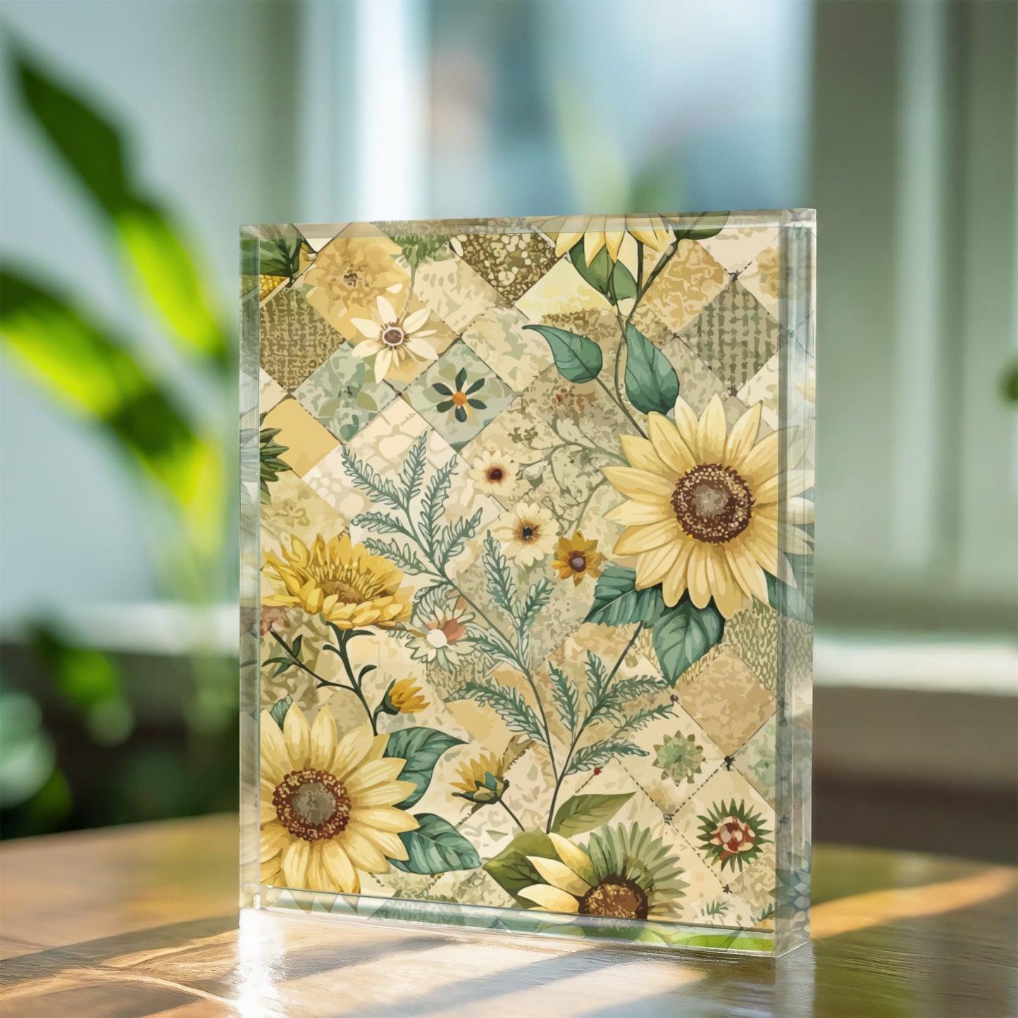 Folk Floral Pattern, Appalachian Inspired 03 - 5.25" x 7" Acrylic Block