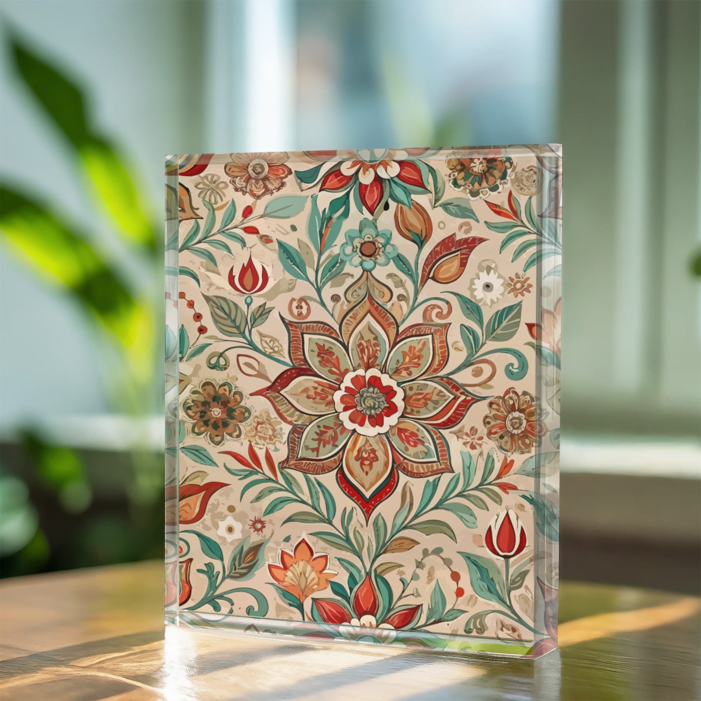 Folk Floral Pattern, Moroccan Inspired 03 - 5.25" x 7" Acrylic Block