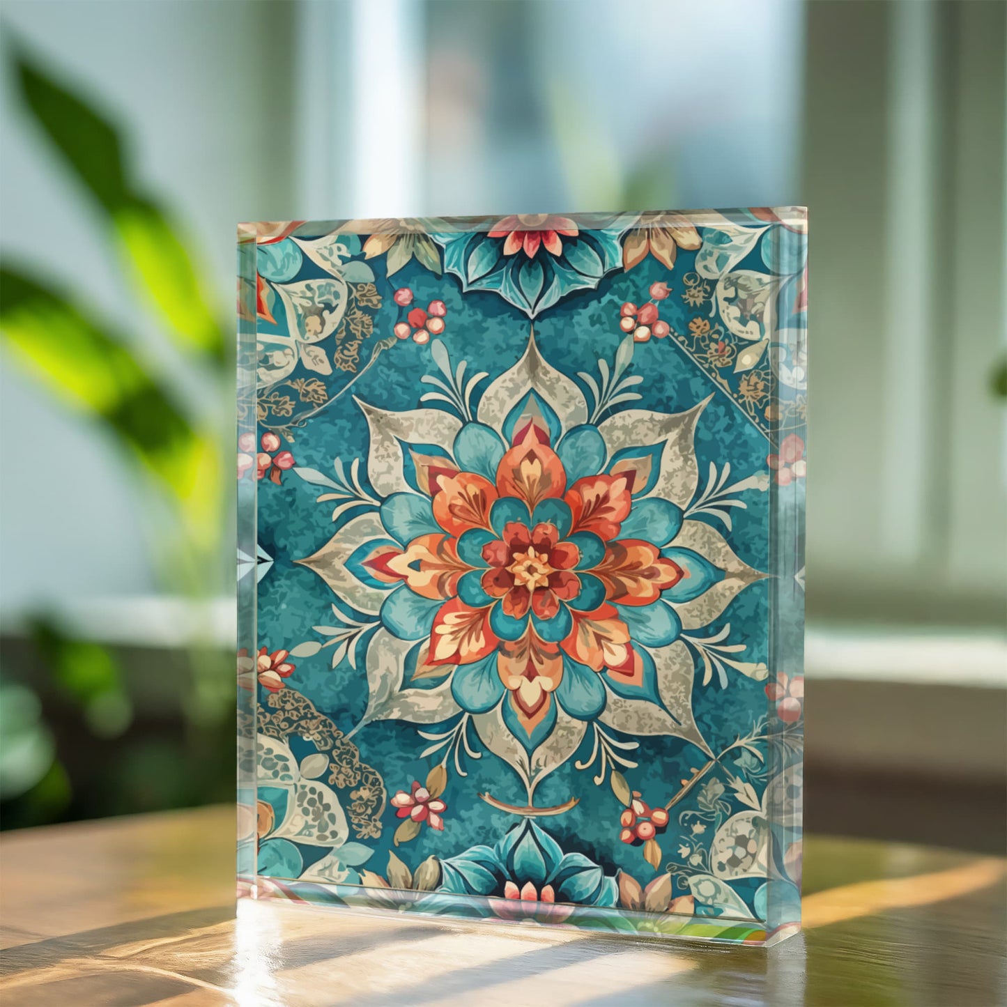 Folk Floral Pattern, Moroccan Inspired 04 - 5.25" x 7" Acrylic Block