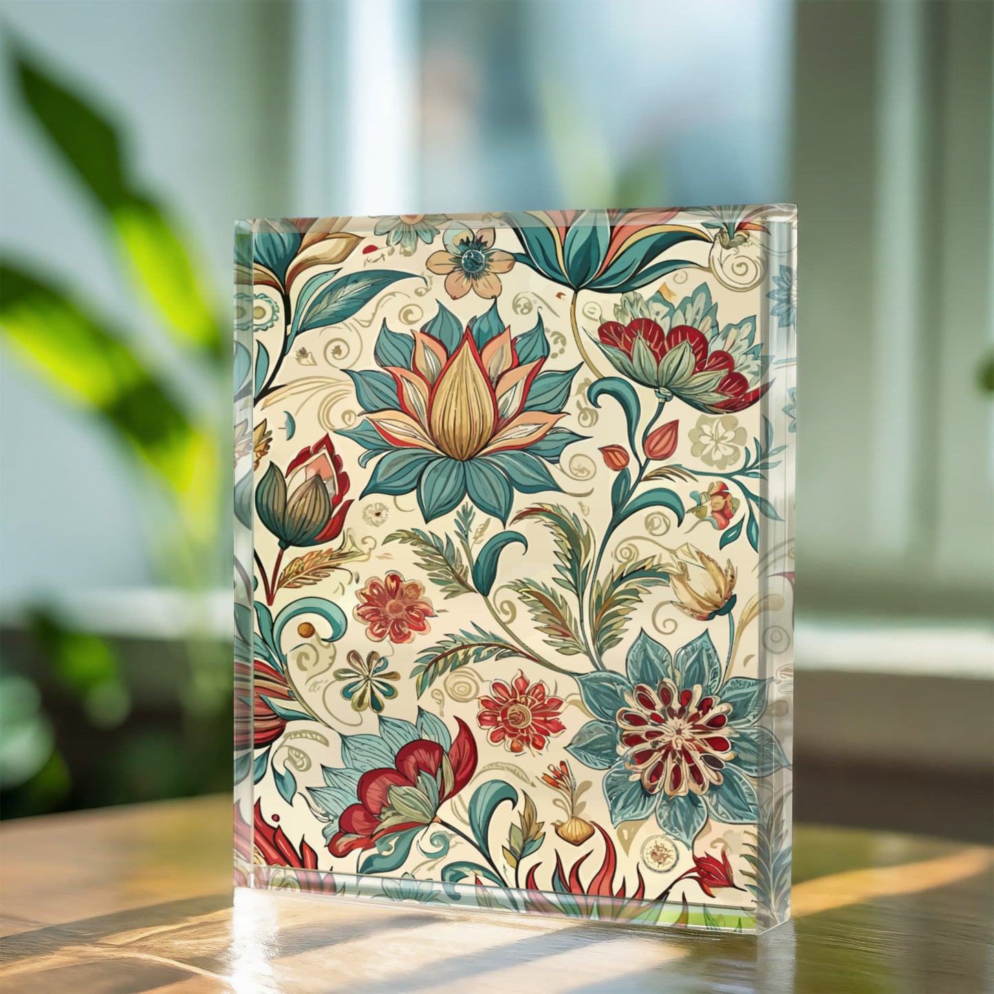 Folk Floral Pattern, Indian Inspired 08 - 5.25" x 7" Acrylic Block