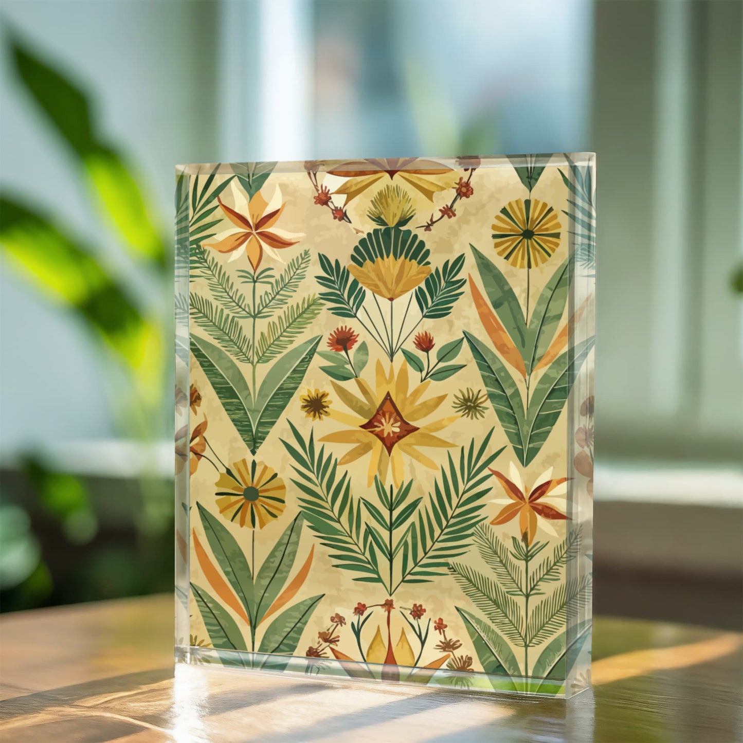 Folk Floral Pattern, Kenyan Inspired 02 - 5.25" x 7" Acrylic Block