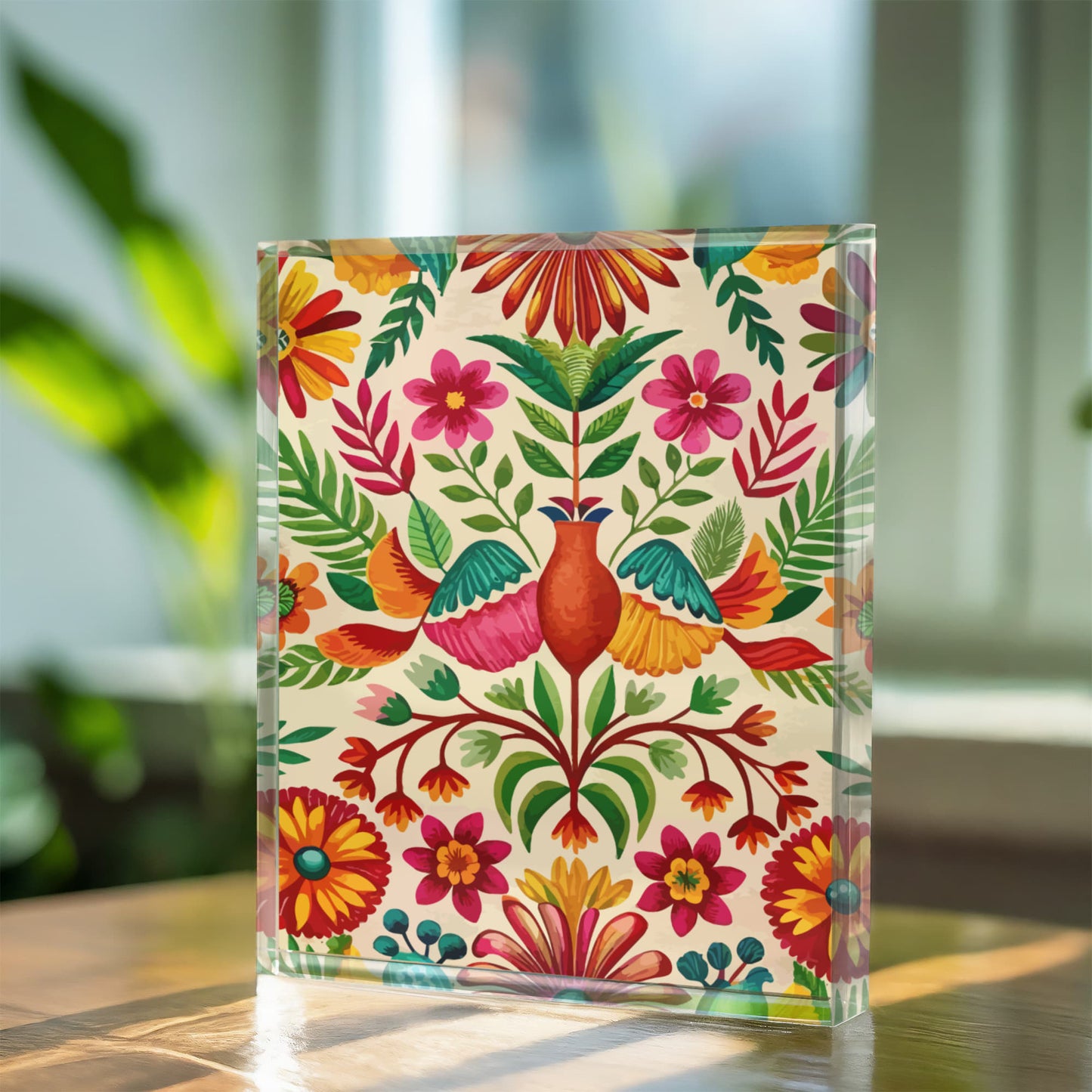 Folk Floral Pattern, Mexican Inspired 03 - 5.25" x 7" Acrylic Block