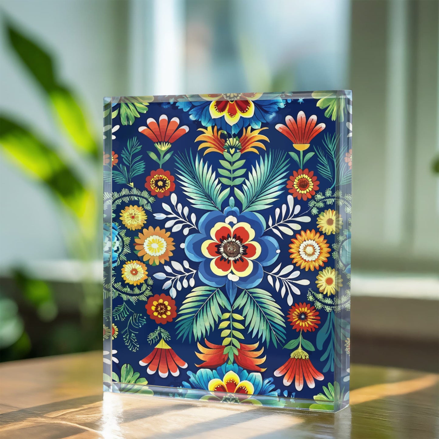 Folk Floral Pattern, Polish Inspired 04 - 5.25" x 7" Acrylic Block