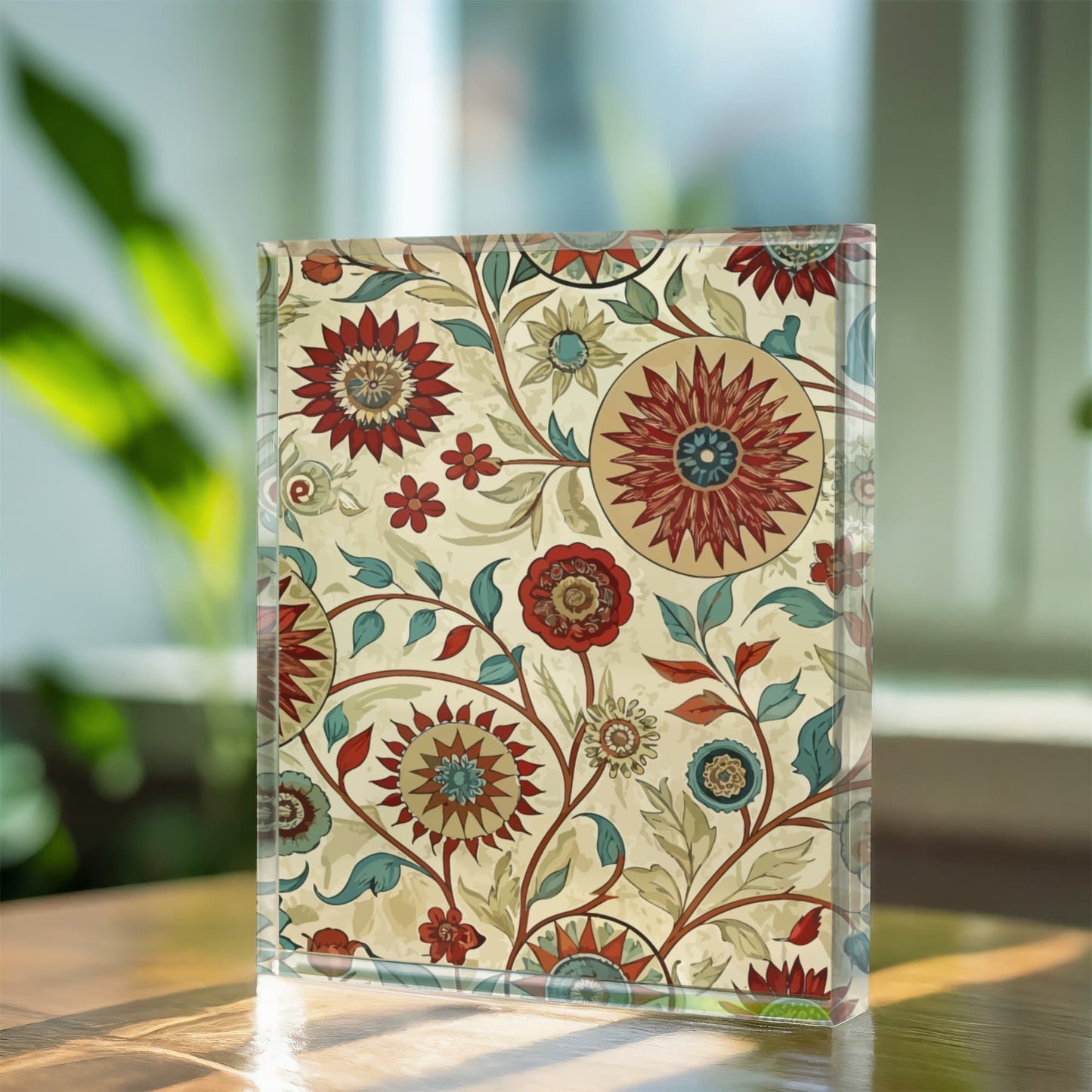 Folk Floral Pattern, Uzbek Inspired 01 - 5.25" x 7" Acrylic Block