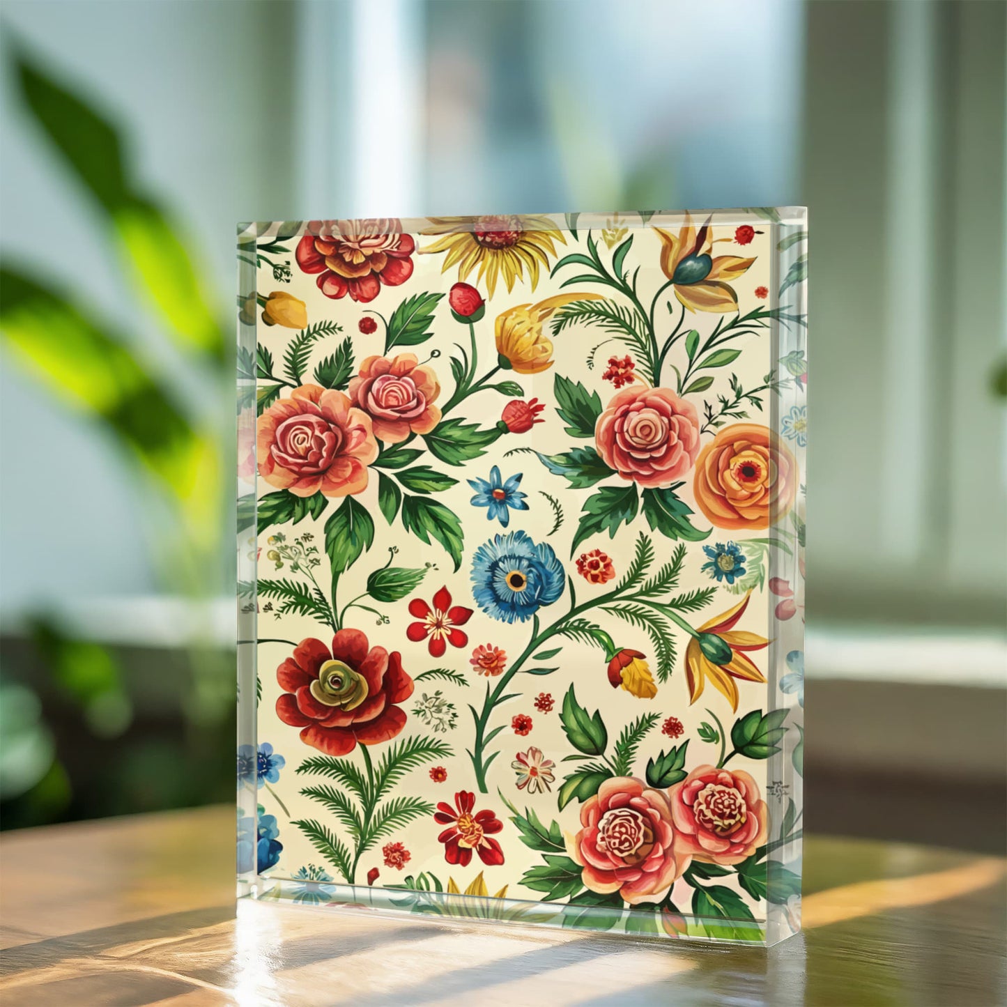 Folk Floral Pattern, Romanian Inspired 03 - 5.25" x 7" Acrylic Block