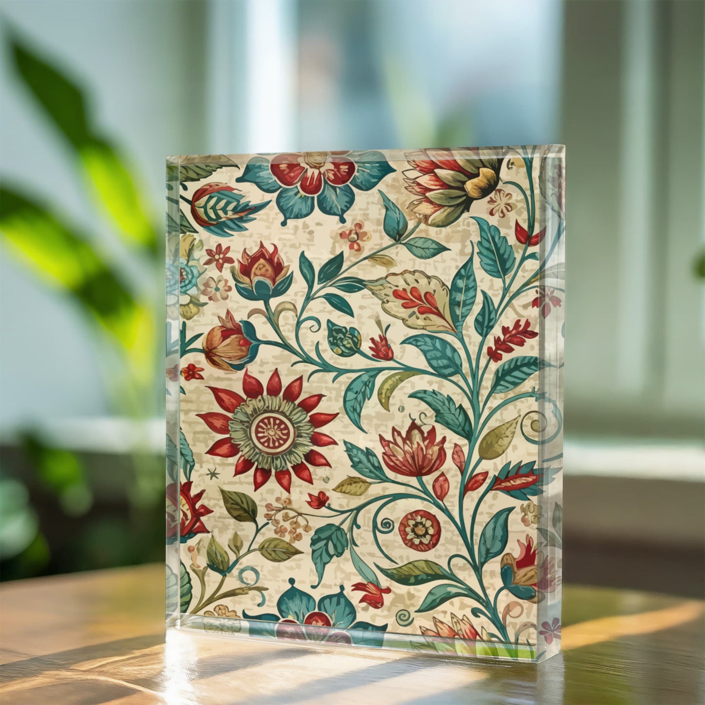 Folk Floral Pattern, Indian Inspired 06 - 5.25" x 7" Acrylic Block
