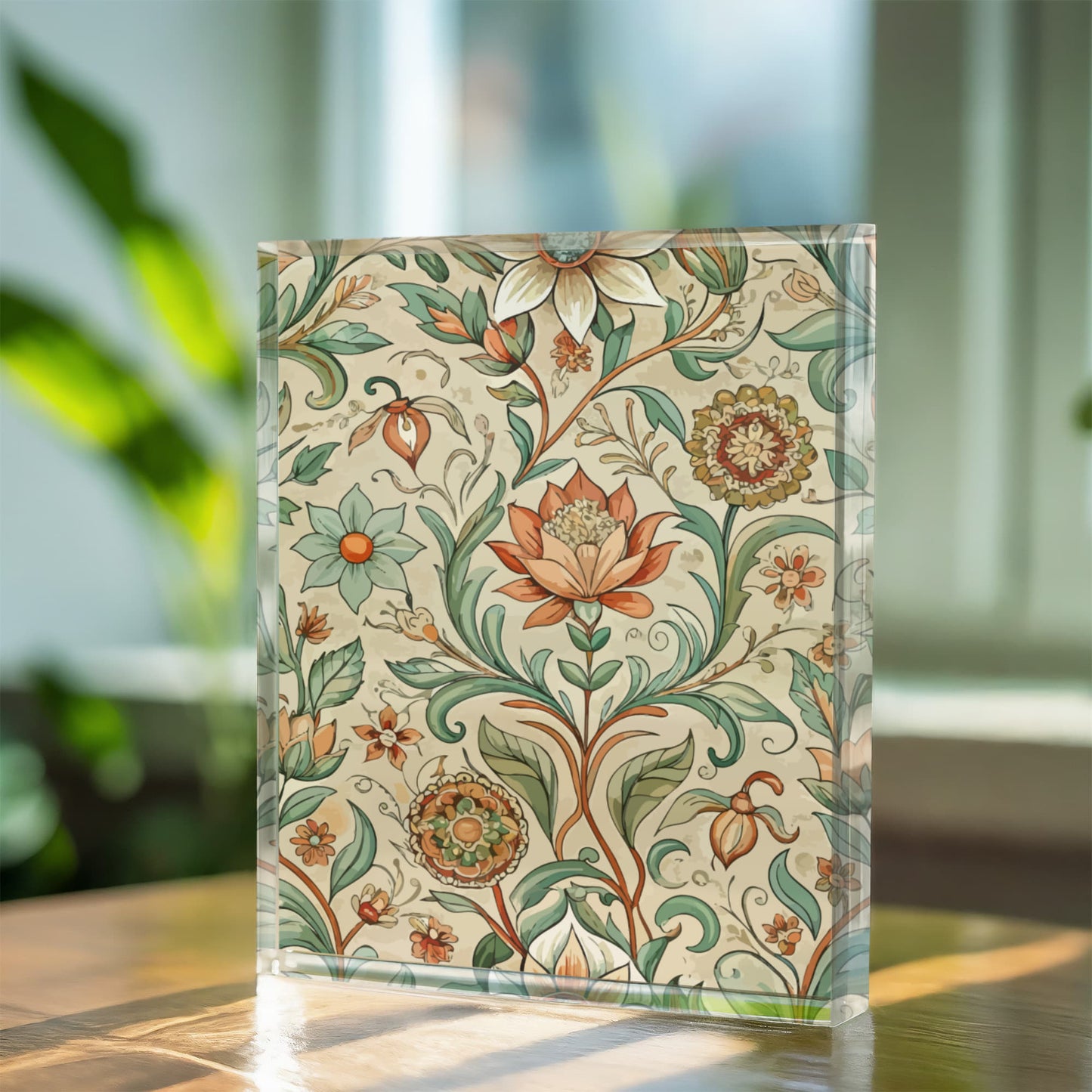Folk Floral Pattern, Middle Eastern Inspired 01 - 5.25" x 7" Acrylic Block
