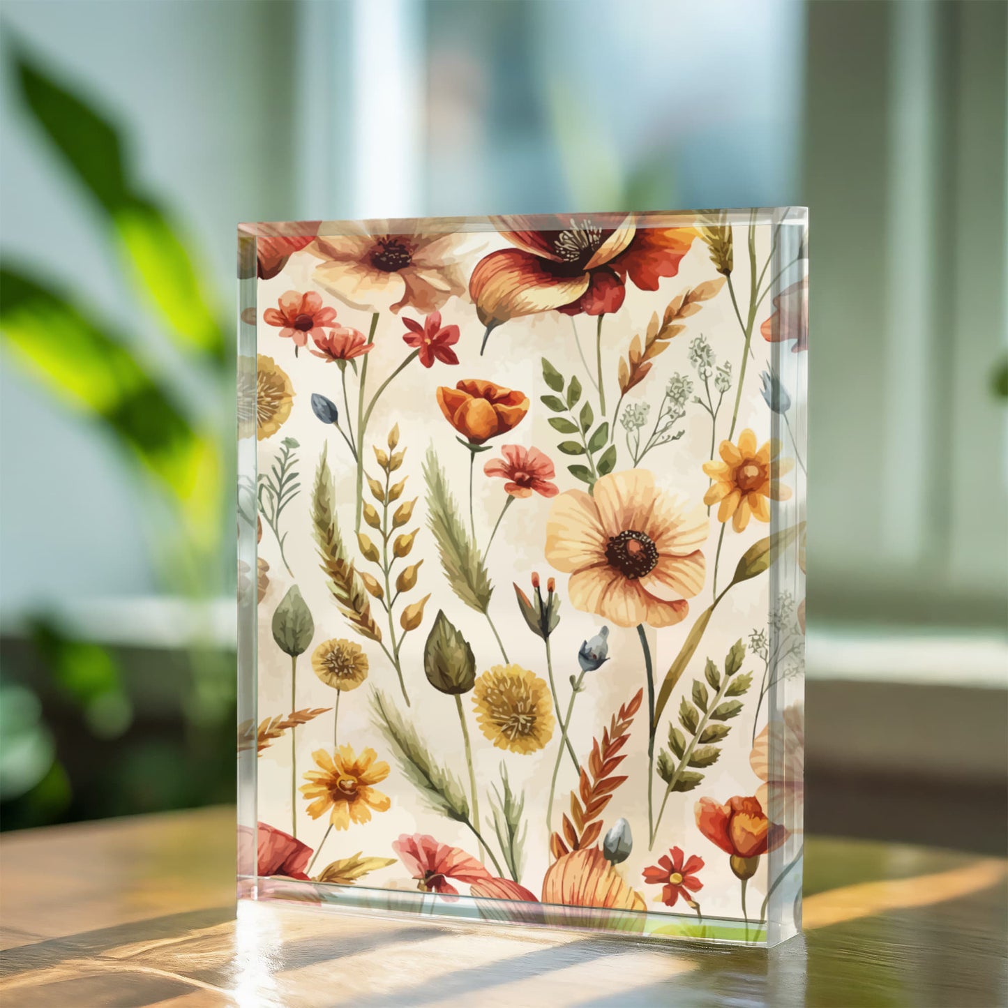 Folk Floral Pattern, Czech Inspired 01 - 5.25" x 7" Acrylic Block