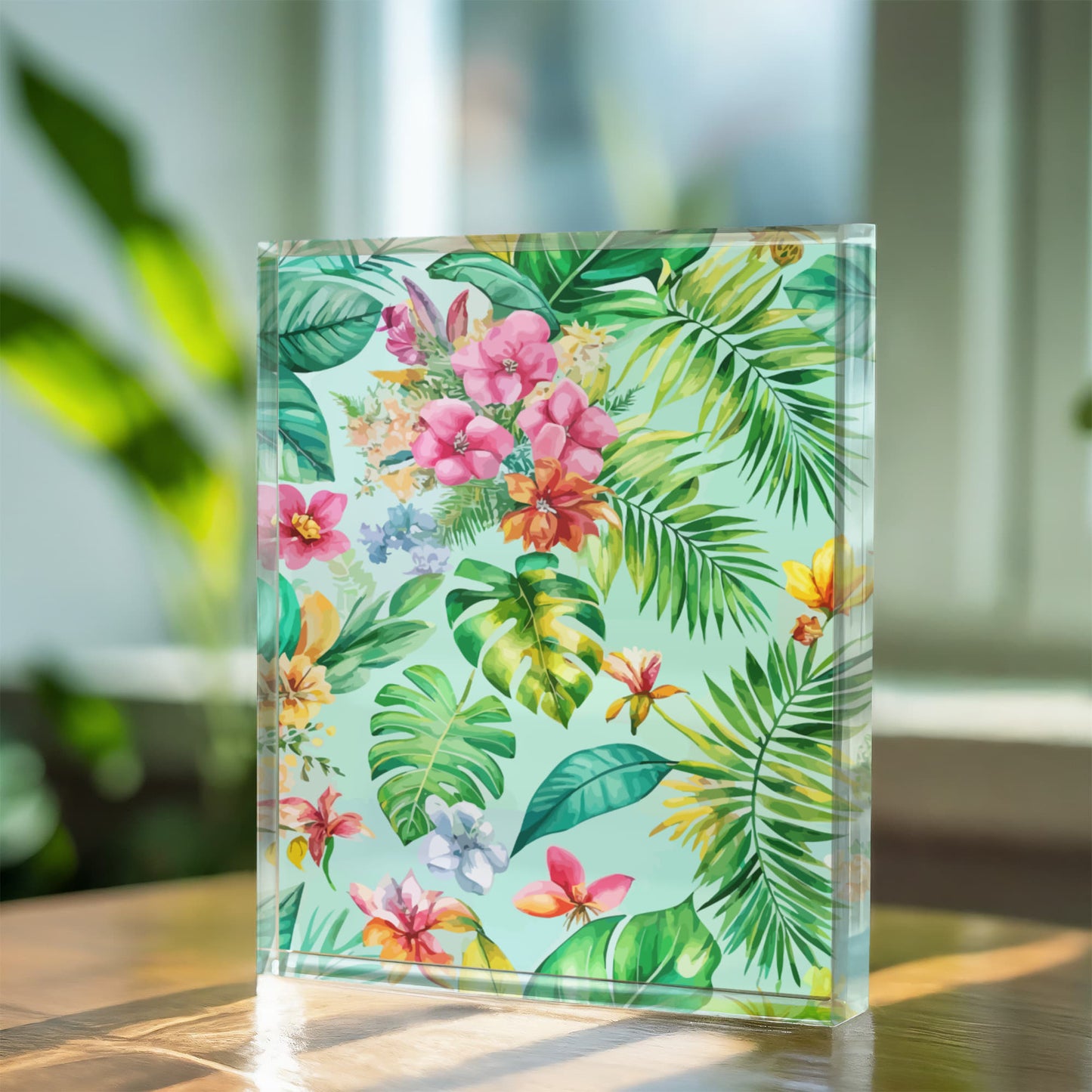 Folk Floral Pattern, Caribbean Inspired 02 - 5.25" x 7" Acrylic Block
