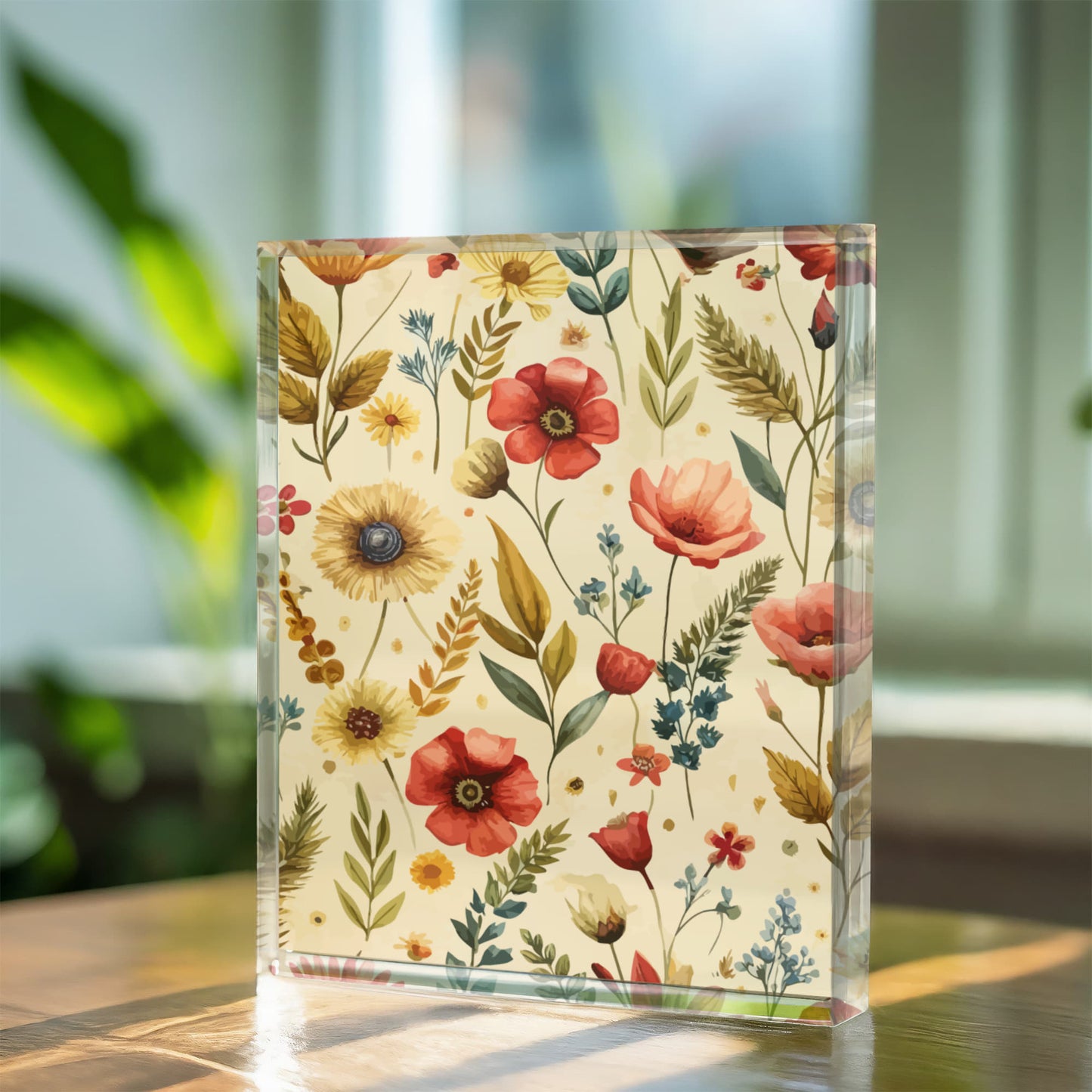 Folk Floral Pattern, Czech Inspired 02 - 5.25" x 7" Acrylic Block