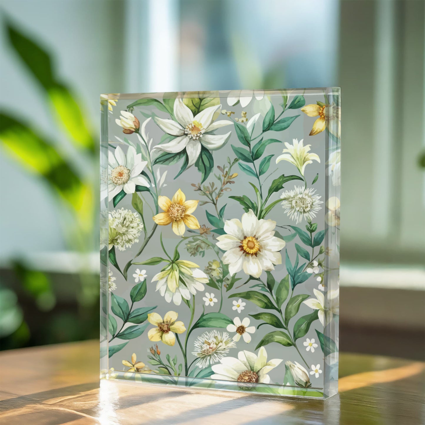 Folk Floral Pattern, Alpine Inspired 01 - 5.25" x 7" Acrylic Block