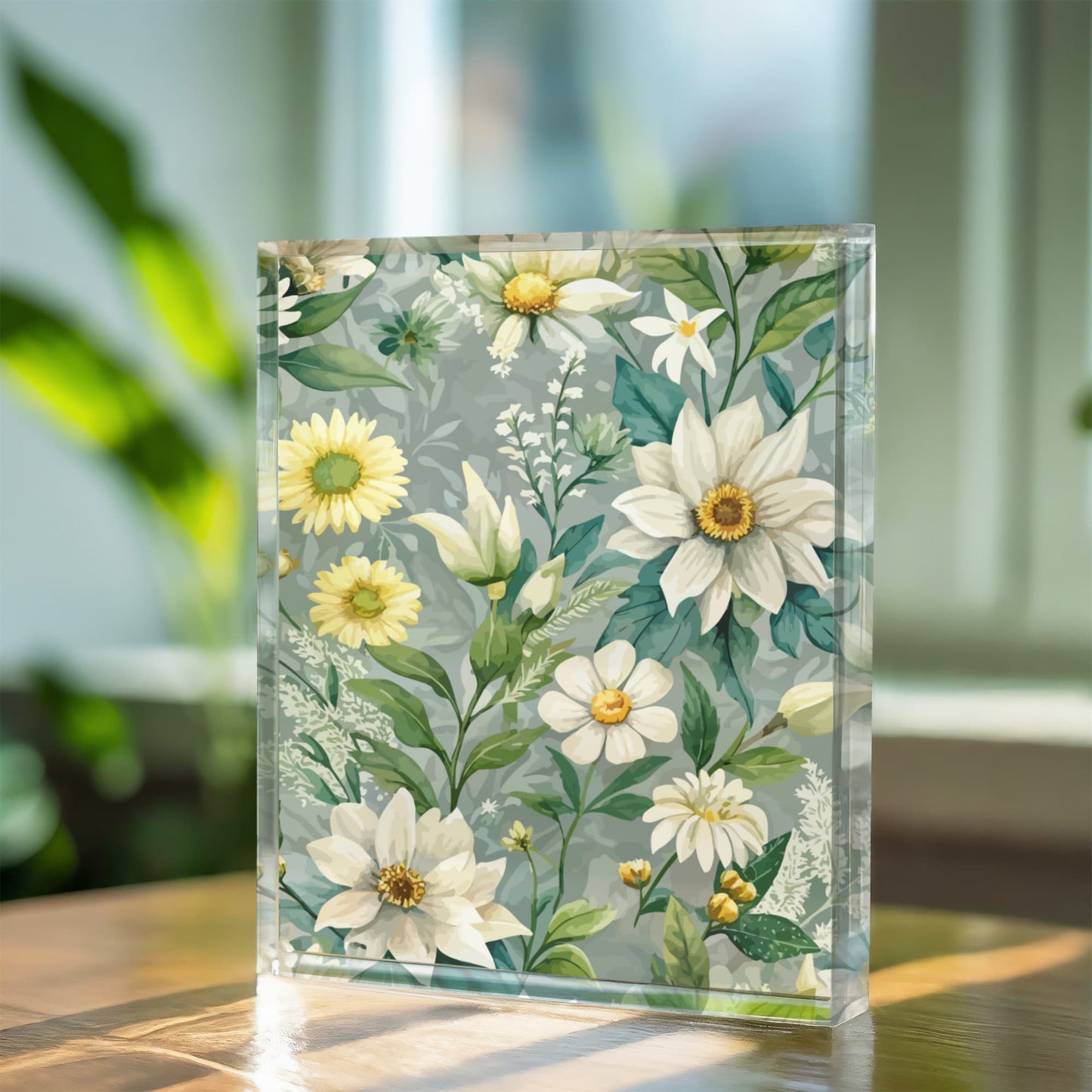 Folk Floral Pattern, Alpine Inspired 04 - 5.25" x 7" Acrylic Block