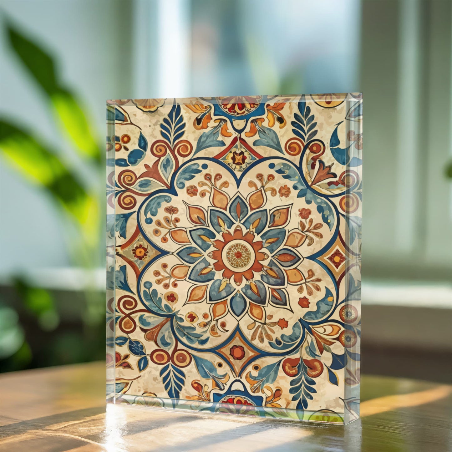 Folk Floral Pattern, Moroccan Inspired 06 - 5.25" x 7" Acrylic Block