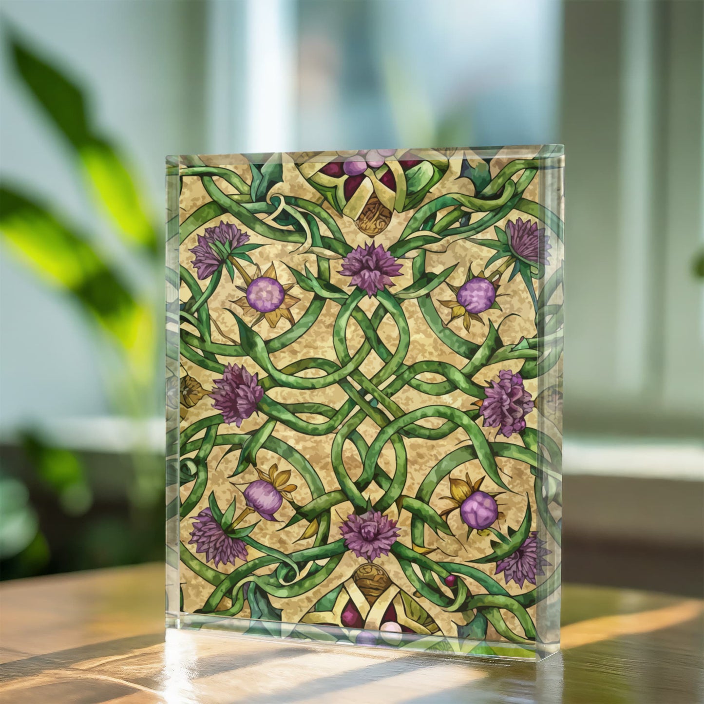Folk Floral Pattern, Celtic Inspired 05 - 5.25" x 7" Acrylic Block