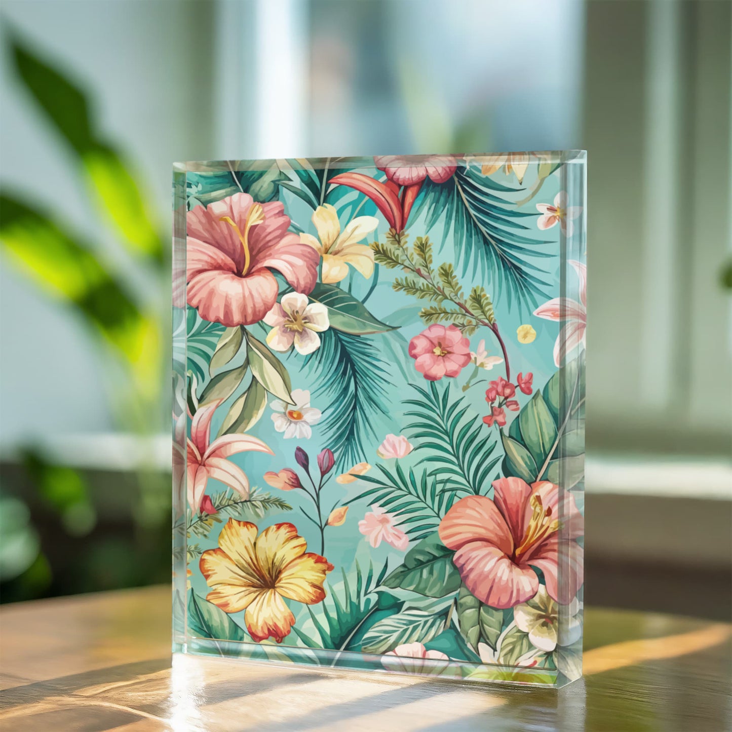 Folk Floral Pattern, Balinese Inspired 02 - 5.25" x 7" Acrylic Block