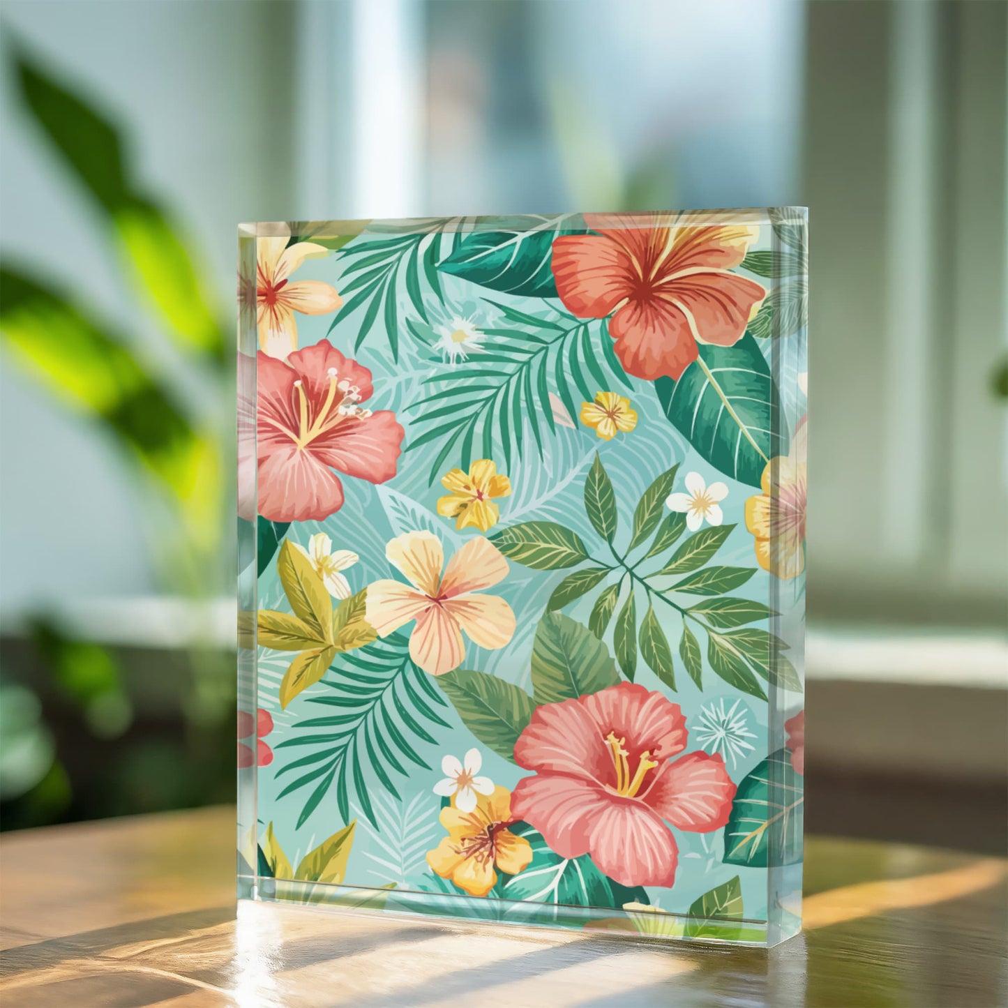Folk Floral Pattern, Hawaiian Inspired 01 - 5.25" x 7" Acrylic Block