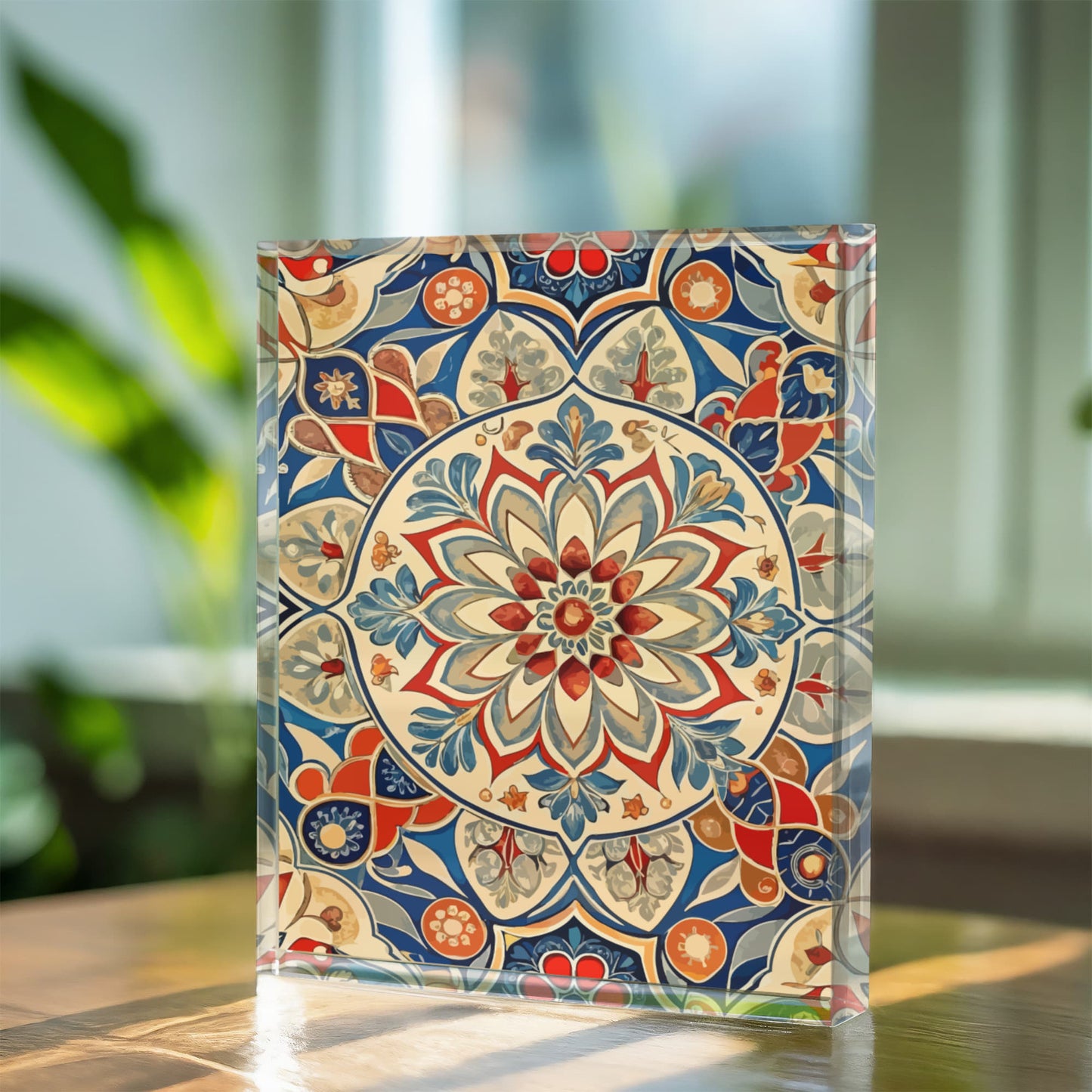 Folk Floral Pattern, Moroccan Inspired 01 - 5.25" x 7" Acrylic Block