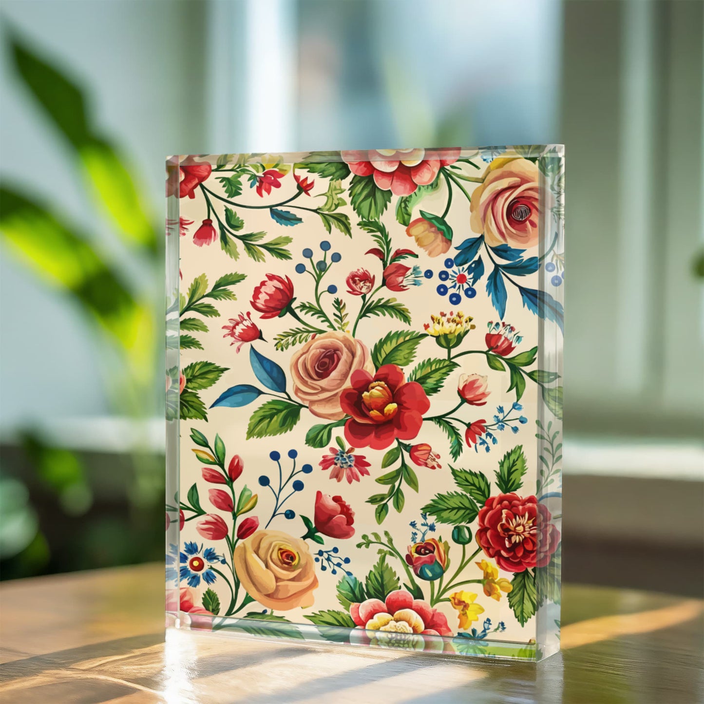 Folk Floral Pattern, Romanian Inspired 04 - 5.25" x 7" Acrylic Block