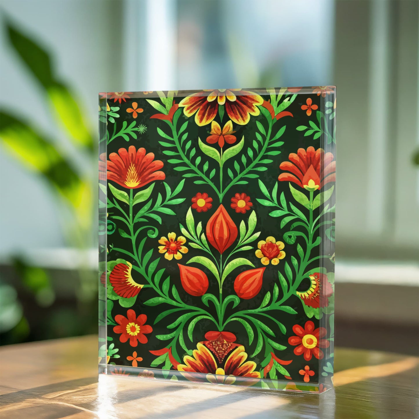 Folk Floral Pattern, Hungarian Inspired 05 - 5.25" x 7" Acrylic Block