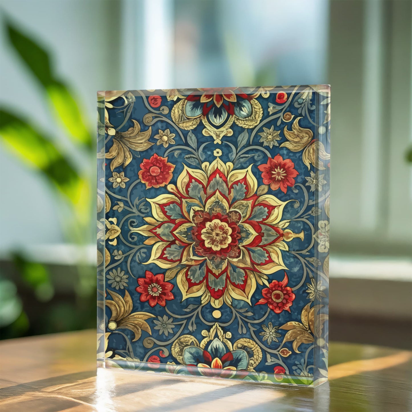 Folk Floral Pattern, Iranian Inspired 01 - 5.25" x 7" Acrylic Block