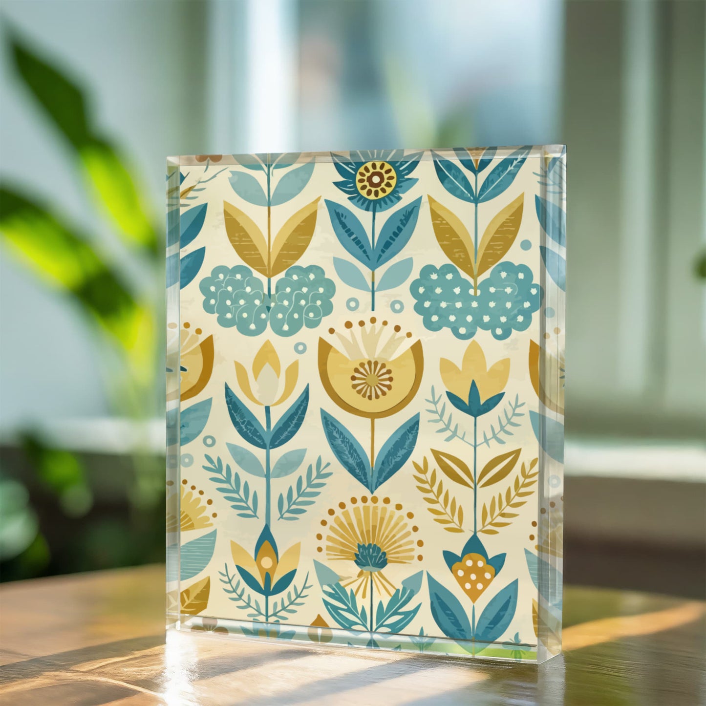 Folk Floral Pattern, Scandinavian Inspired 07 - 5.25" x 7" Acrylic Block