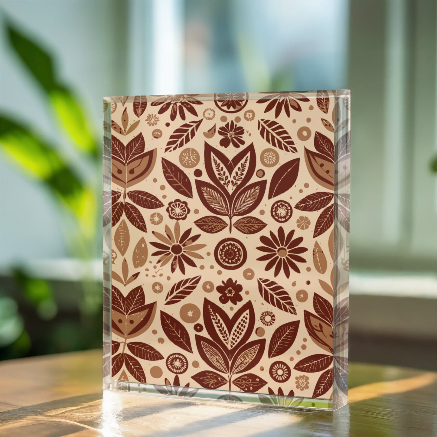 Folk Floral Pattern, Aztec Inspired 02 - 5.25" x 7" Acrylic Block