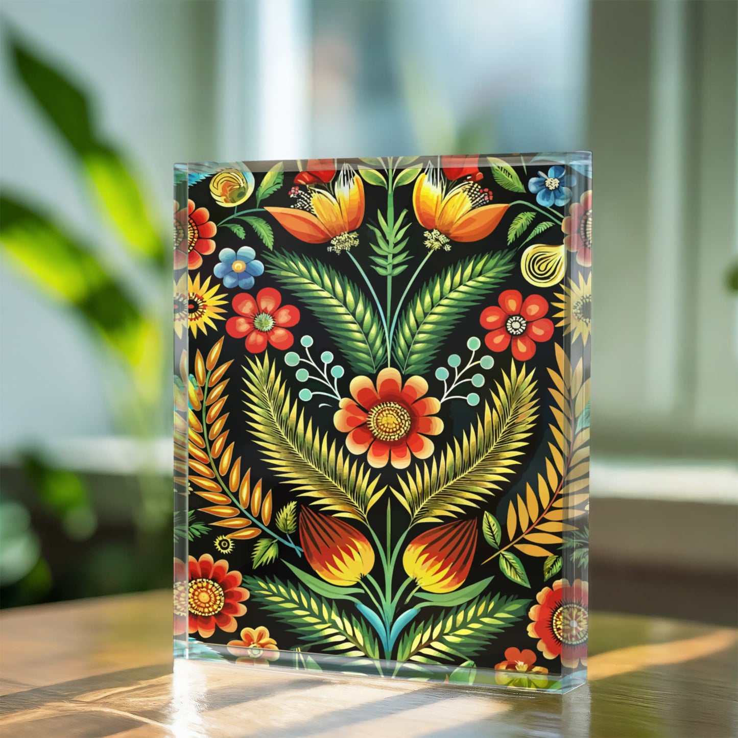 Folk Floral Pattern, Polish Inspired 01 - 5.25" x 7" Acrylic Block