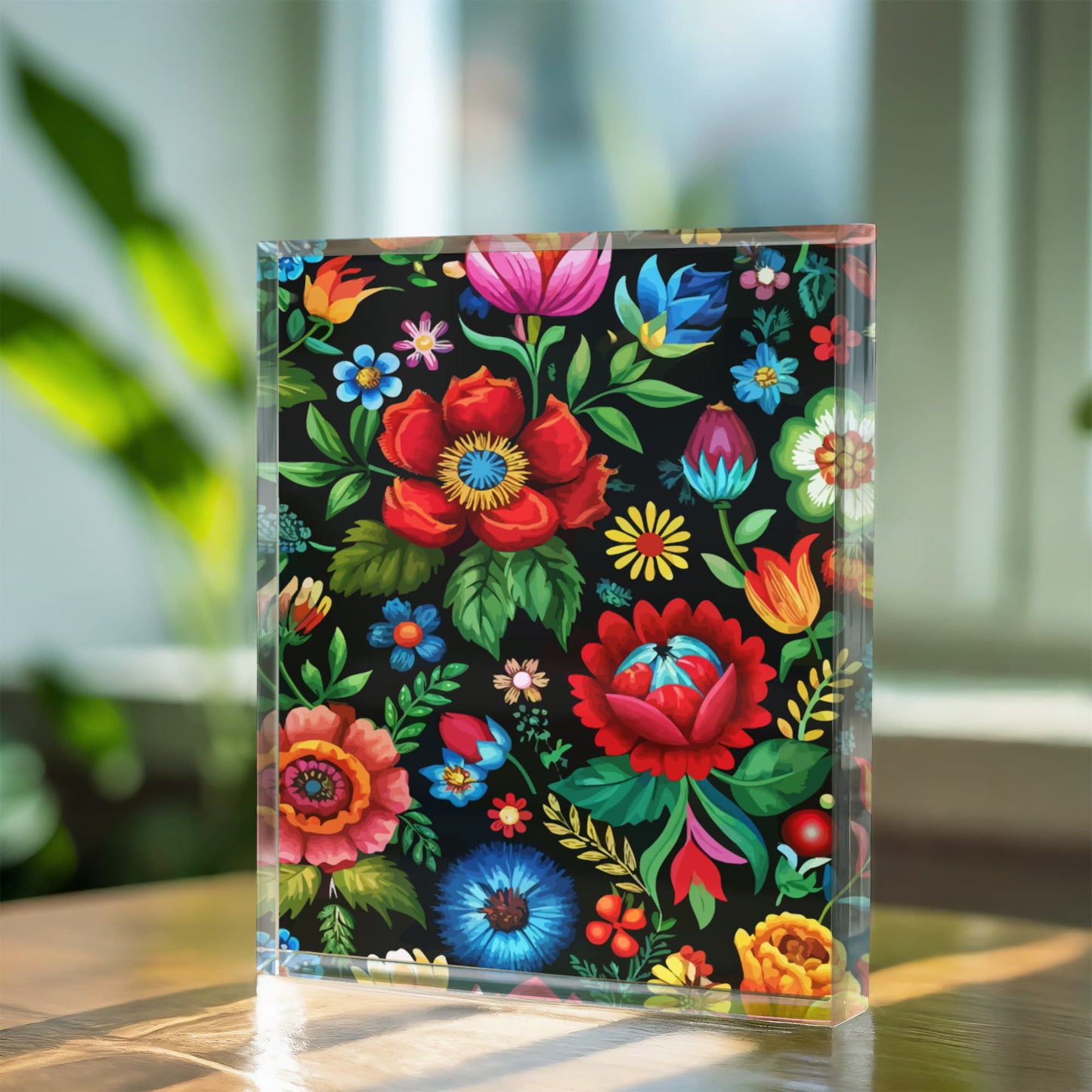 Folk Floral Pattern, Hungarian Inspired 08 - 5.25" x 7" Acrylic Block