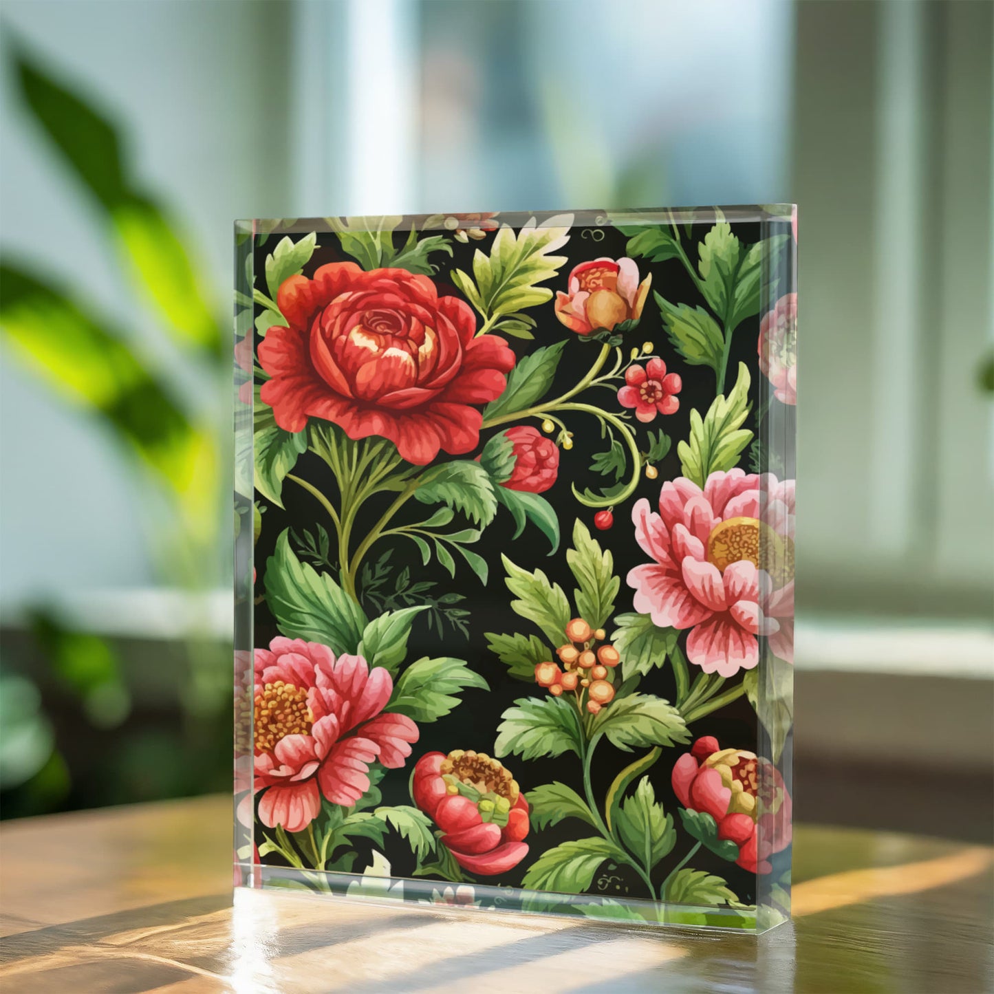 Folk Floral Pattern, Eastern European Inspired 02 - 5.25" x 7" Acrylic Block