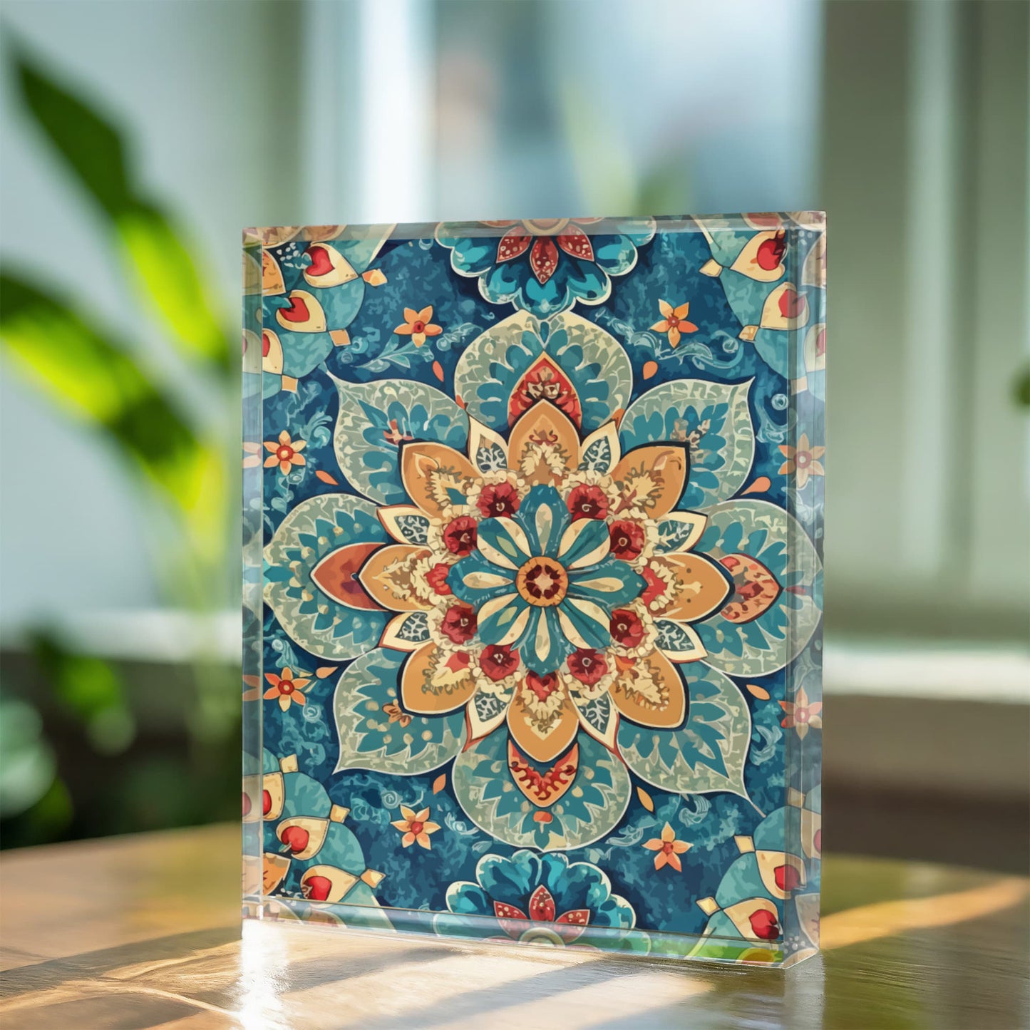 Folk Floral Pattern, Moroccan Inspired 05 - 5.25" x 7" Acrylic Block