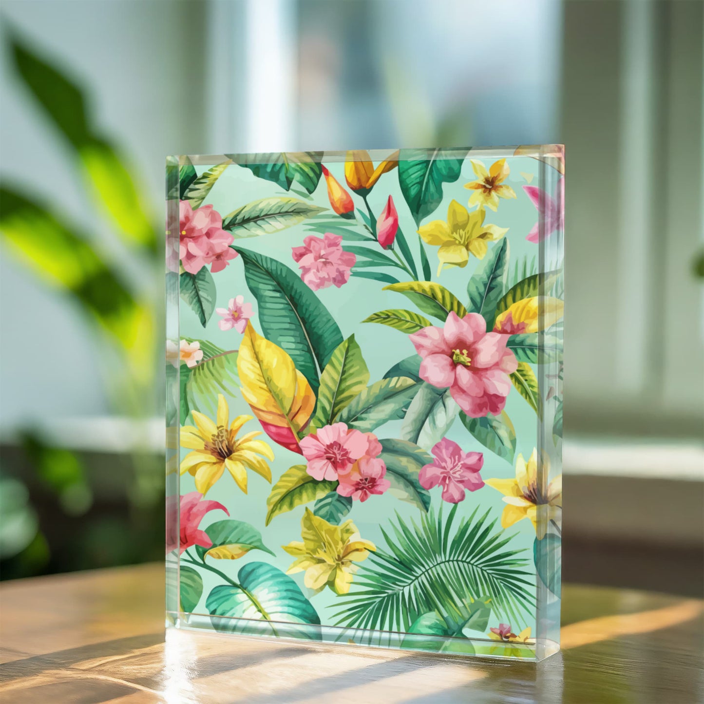 Folk Floral Pattern, Caribbean Inspired 01 - 5.25" x 7" Acrylic Block