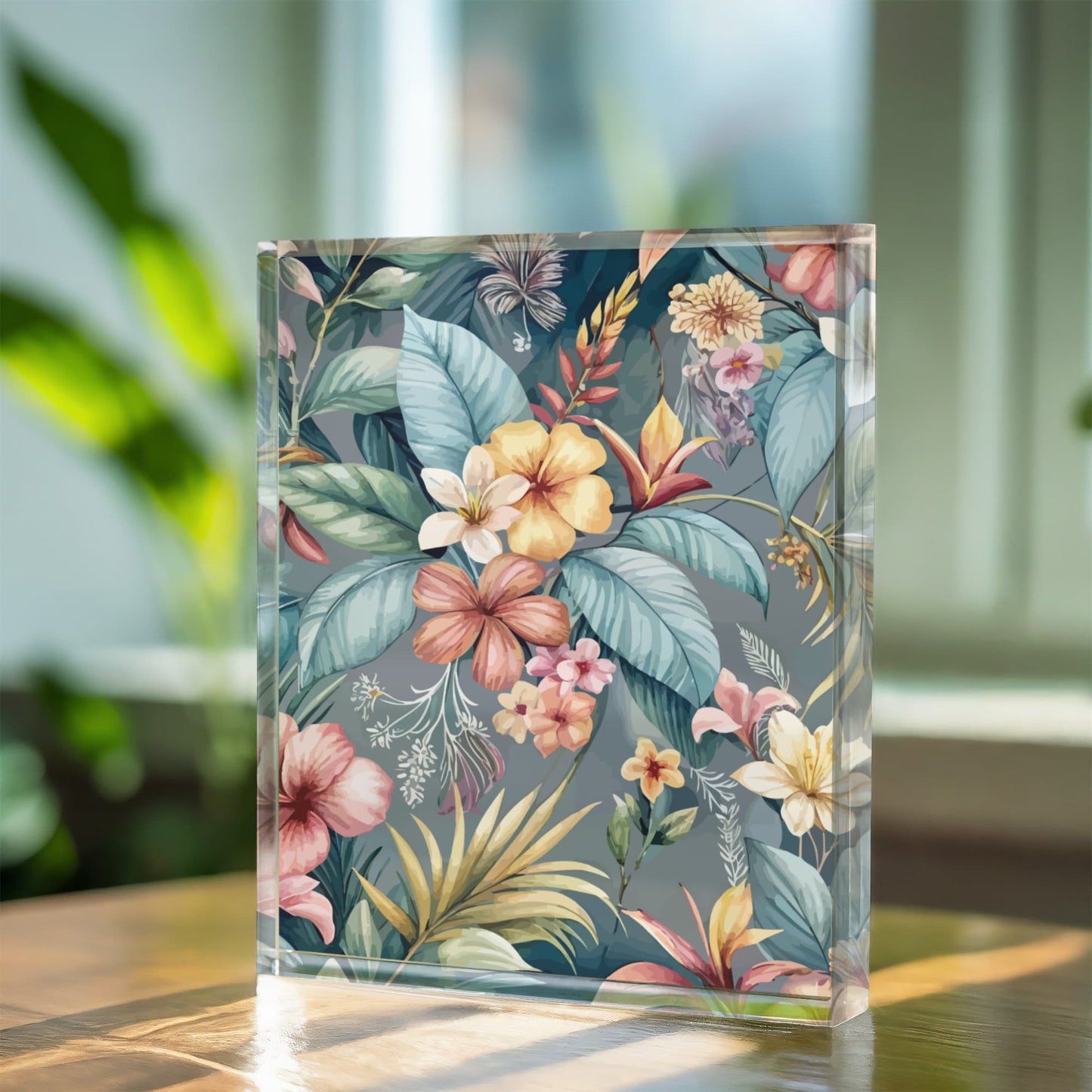 Folk Floral Pattern, Balinese Inspired 08 - 5.25" x 7" Acrylic Block