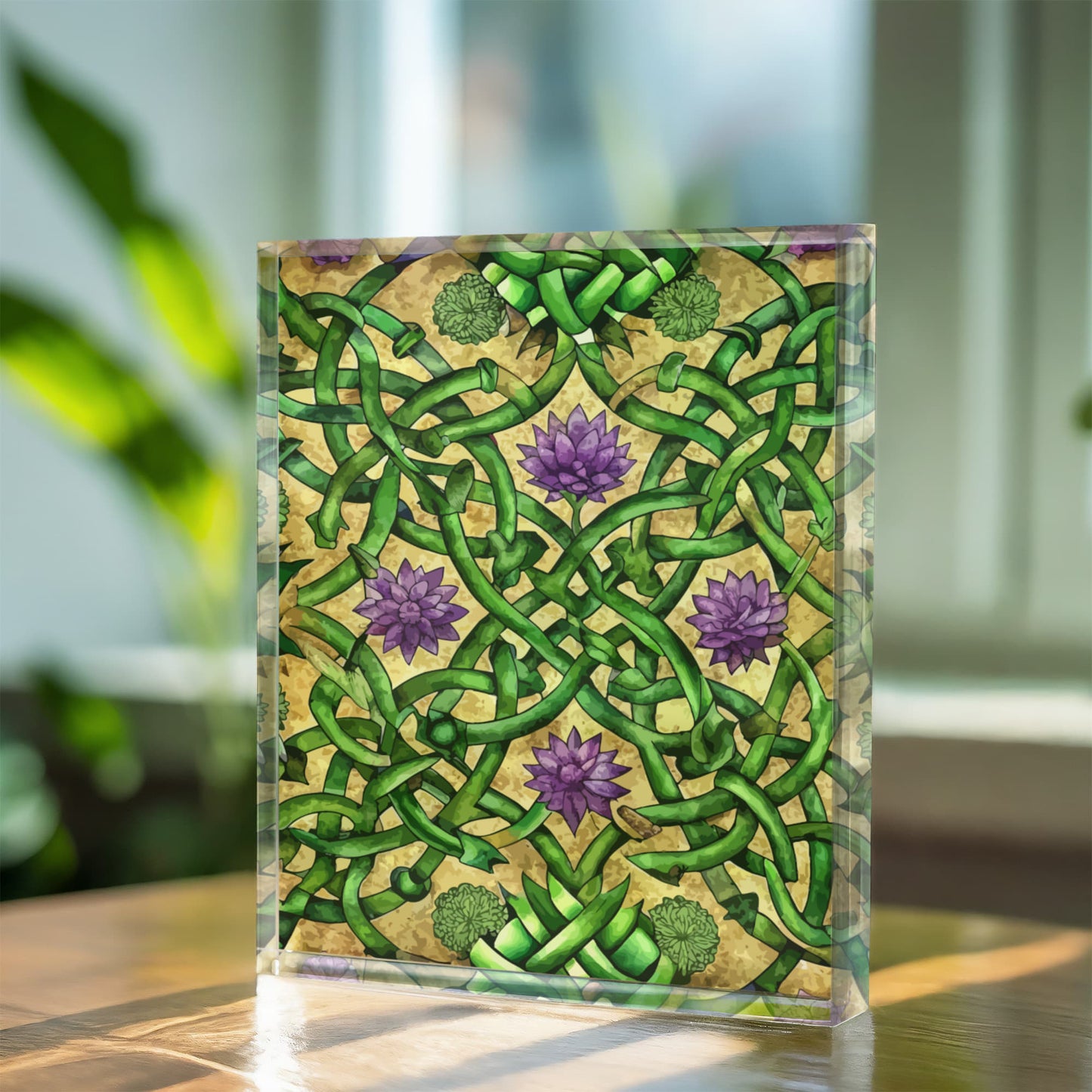 Folk Floral Pattern, Celtic Inspired 06 - 5.25" x 7" Acrylic Block