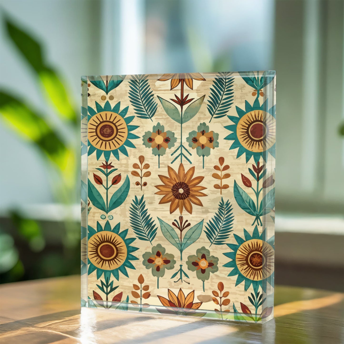 Folk Floral Pattern, Native American Inspired 03 - 5.25" x 7" Acrylic Block
