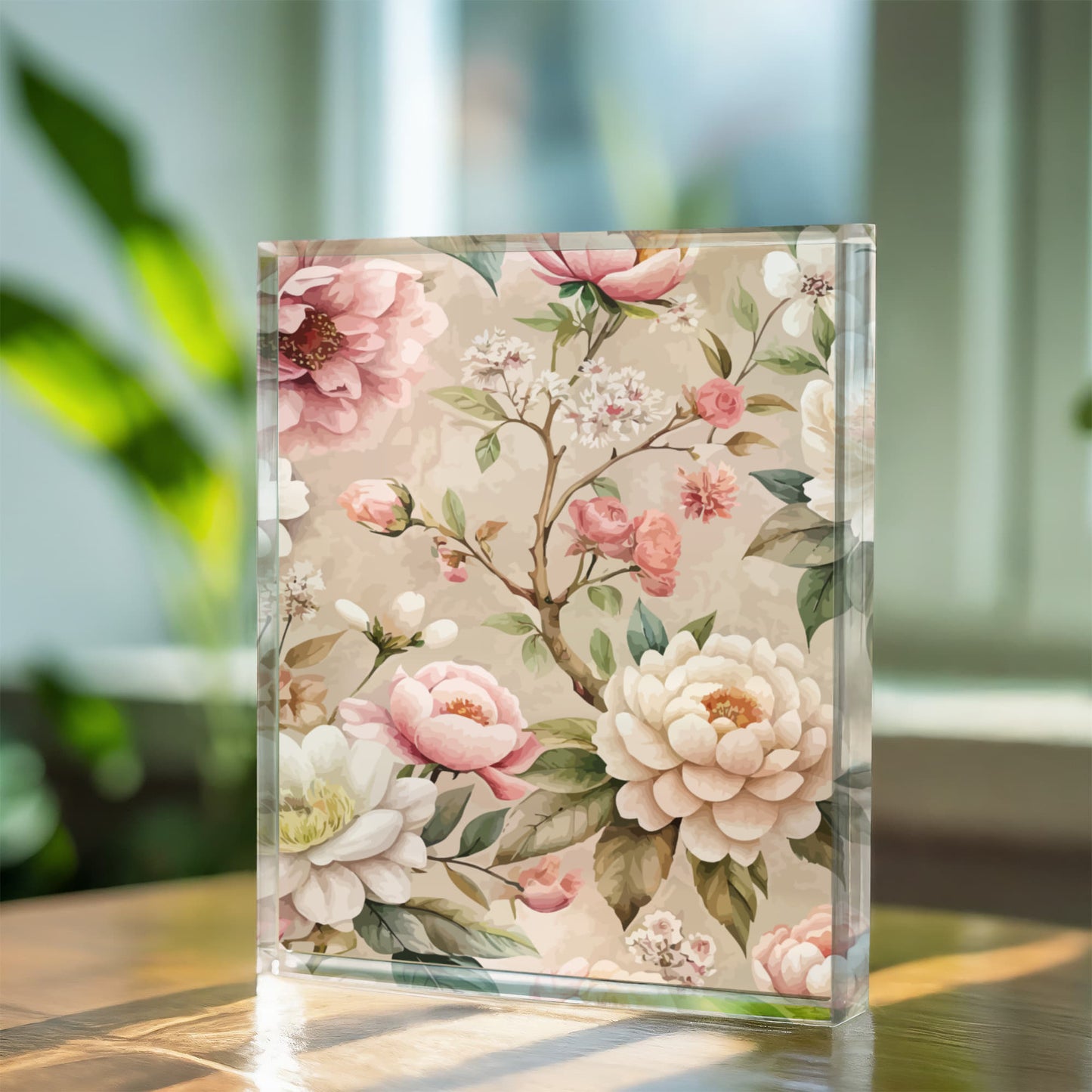 Folk Floral Pattern, Japanese Inspired 02 - 5.25" x 7" Acrylic Block