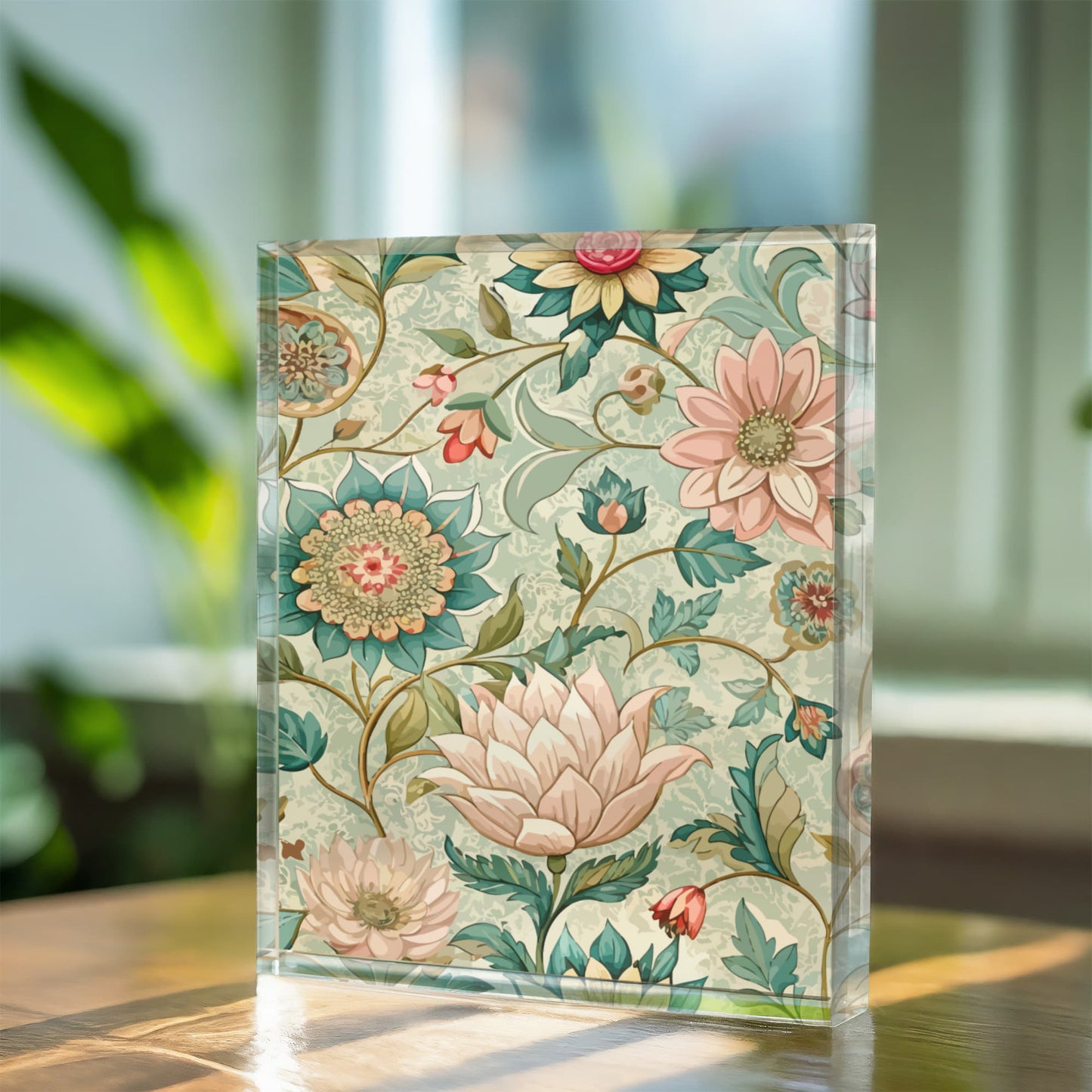 Folk Floral Pattern, Burmese Inspired 01 - 5.25" x 7" Acrylic Block