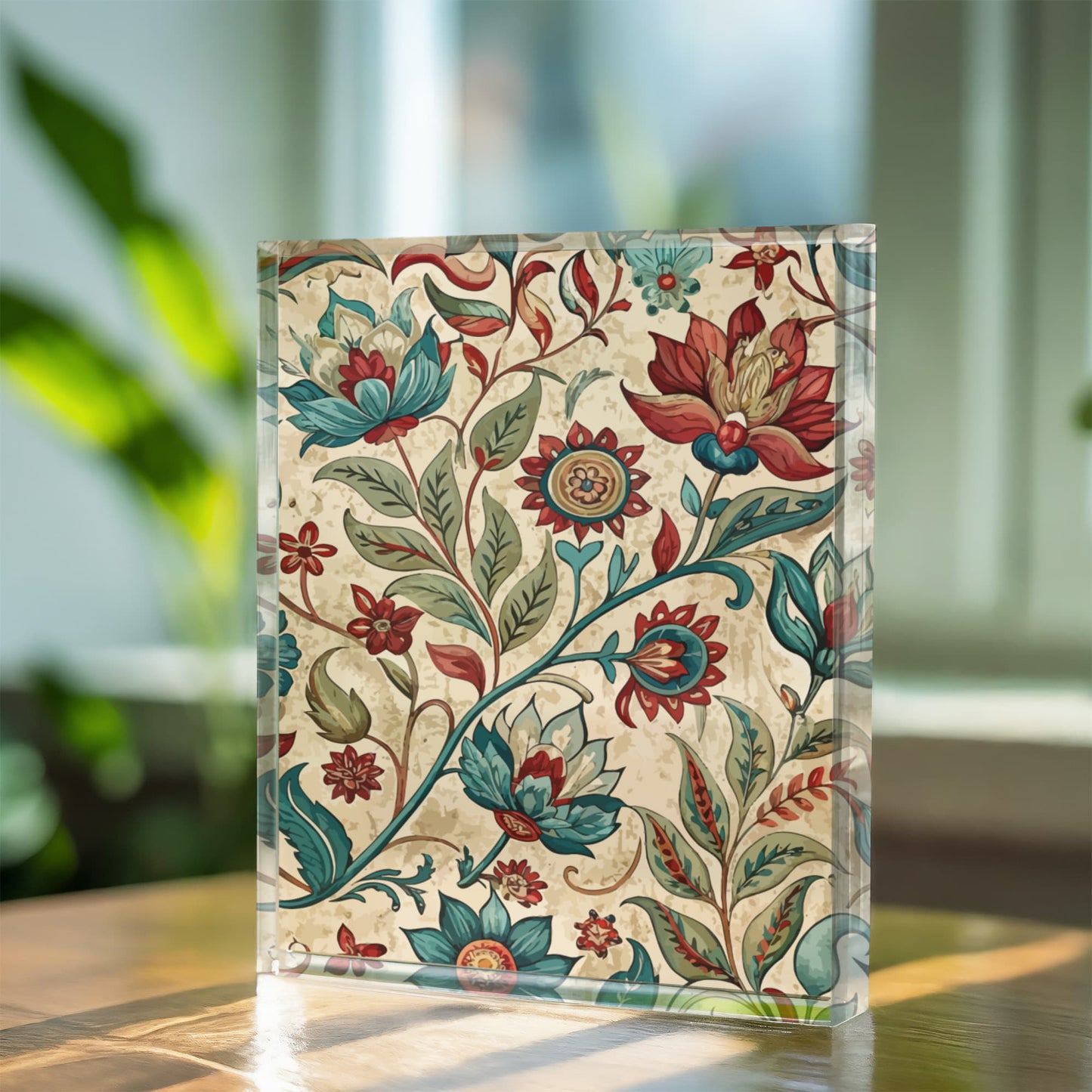 Folk Floral Pattern, Indian Inspired 03 - 5.25" x 7" Acrylic Block