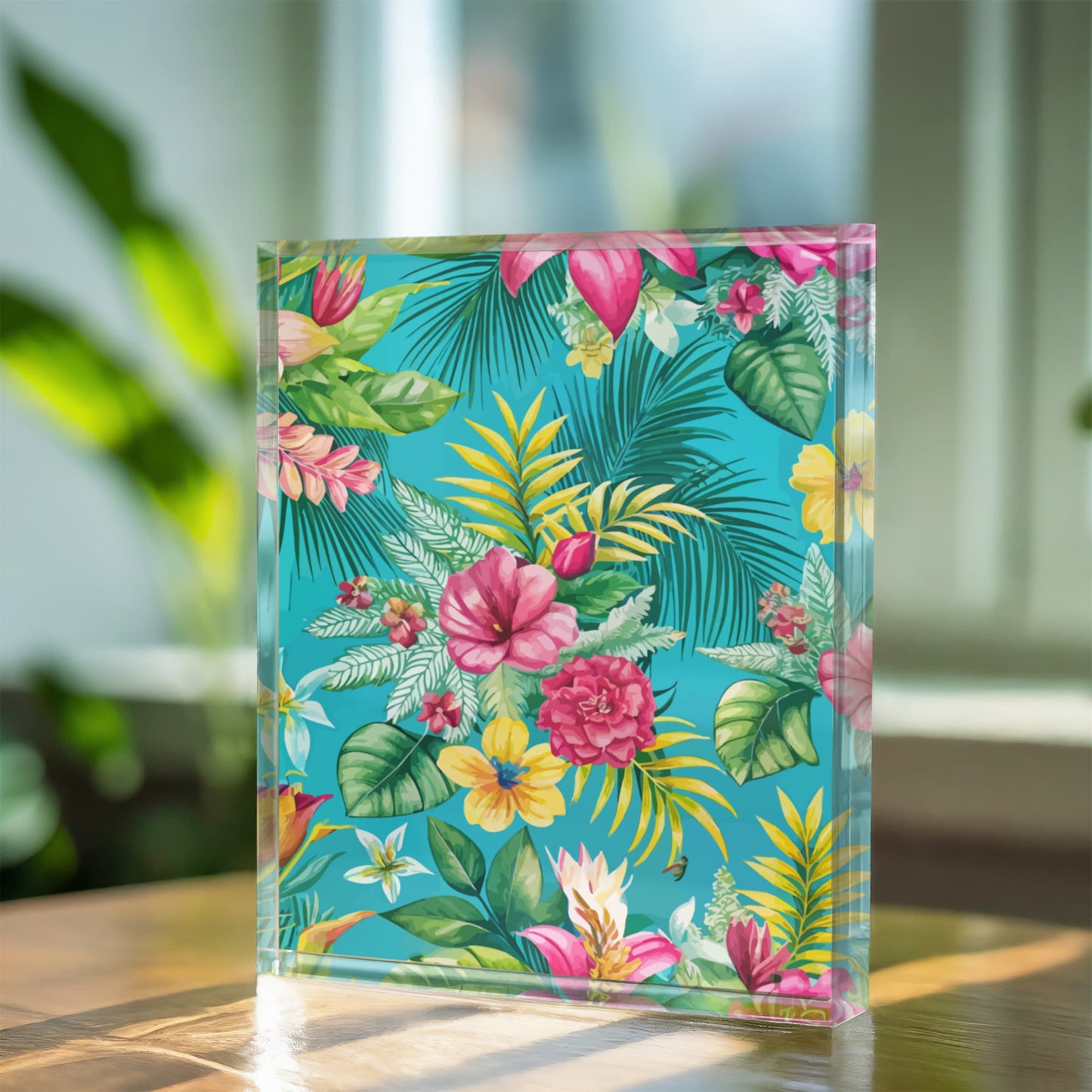 Folk Floral Pattern, Brazilian Inspired 01 - 5.25" x 7" Acrylic Block