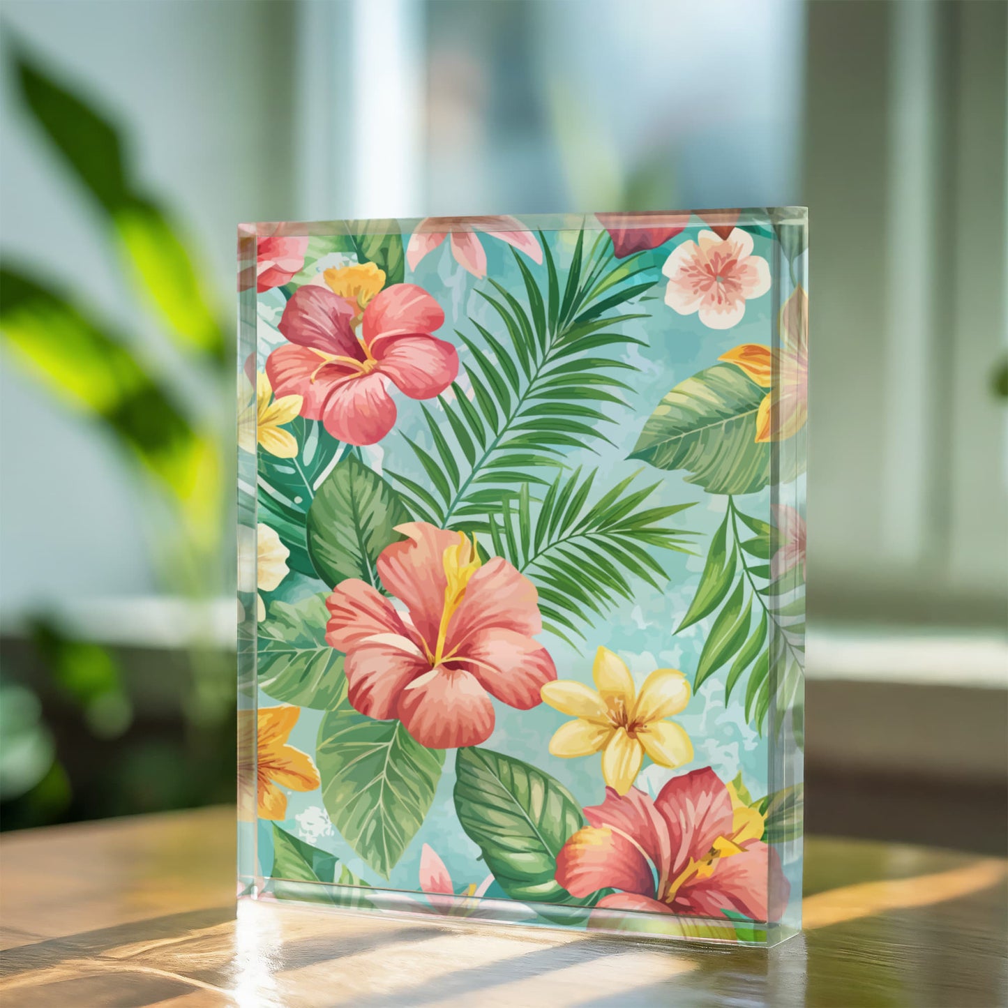 Folk Floral Pattern, Hawaiian Inspired 02 - 5.25" x 7" Acrylic Block