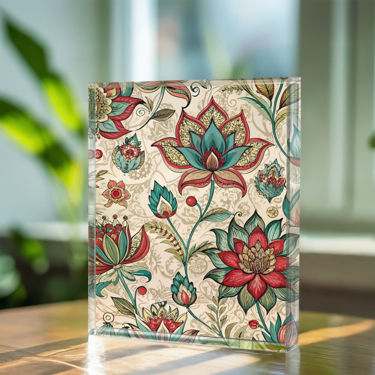 Folk Floral Pattern, Indian Inspired 10 - 5.25" x 7" Acrylic Block
