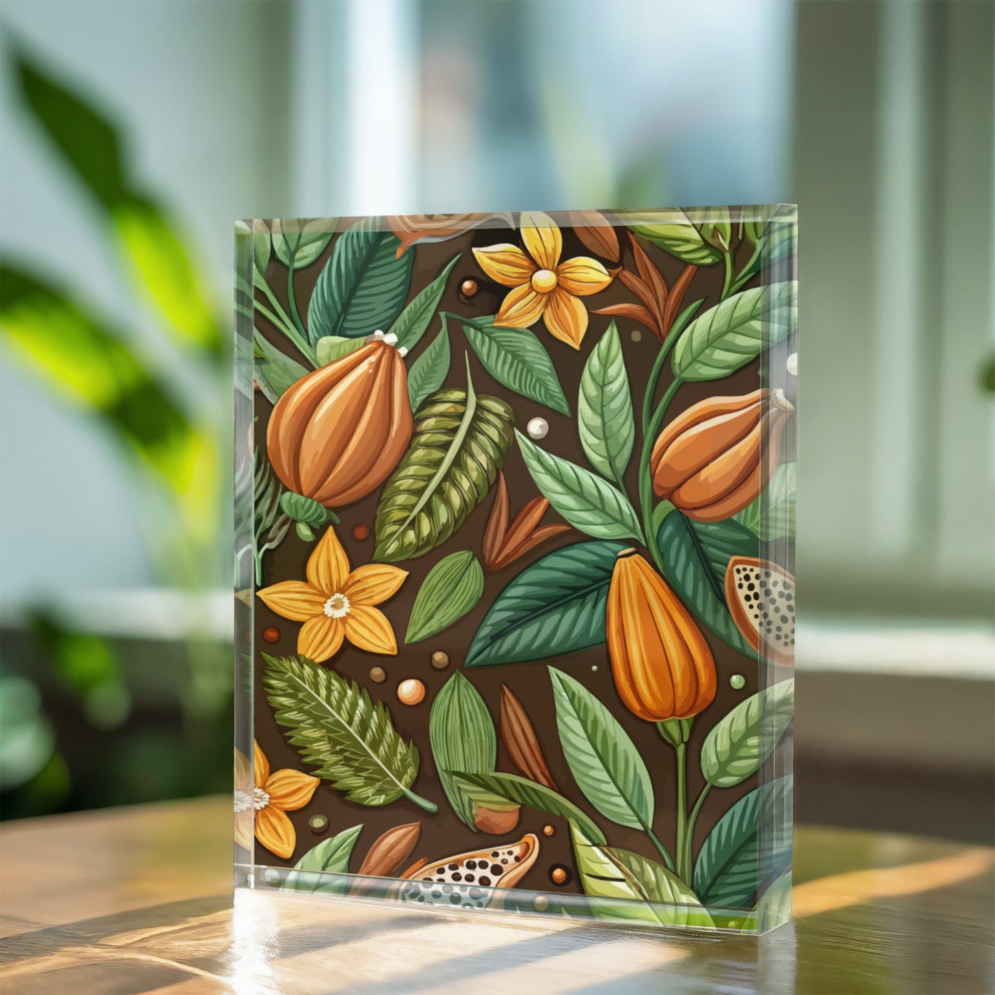 Folk Floral Pattern, Mayan Inspired 02 - 5.25" x 7" Acrylic Block