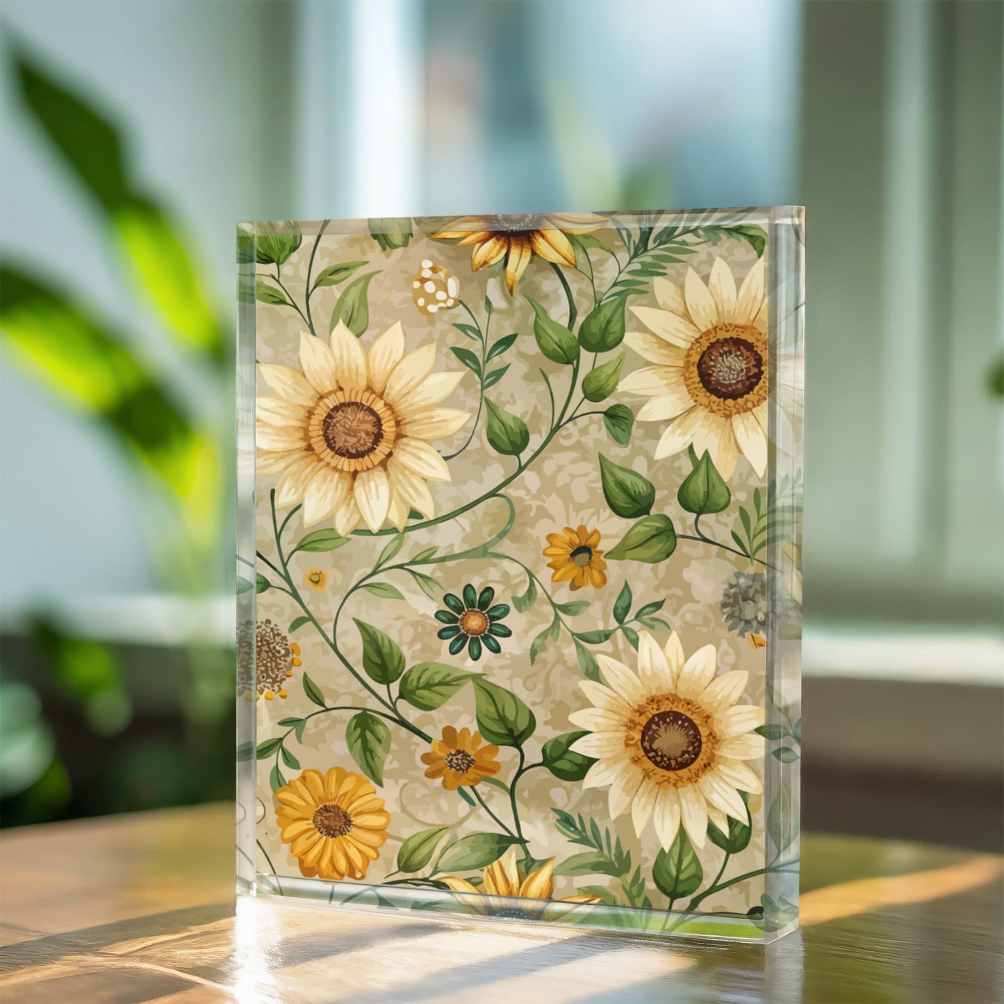Folk Floral Pattern, Appalachian Inspired 01 - 5.25" x 7" Acrylic Block